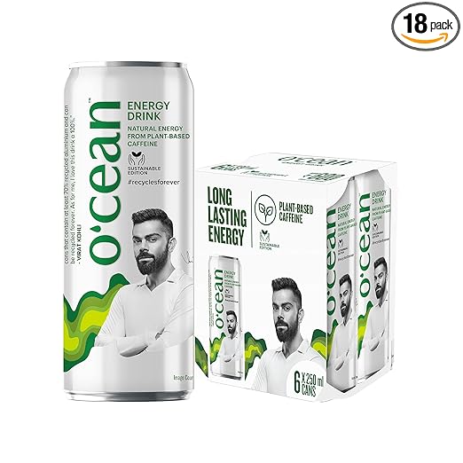 O'CEAN Energy Drink Sustainable Edition 330 ml- Enriched with Plant-Based Natural Caffeine, Glucose & Vitamins| Pack of 18