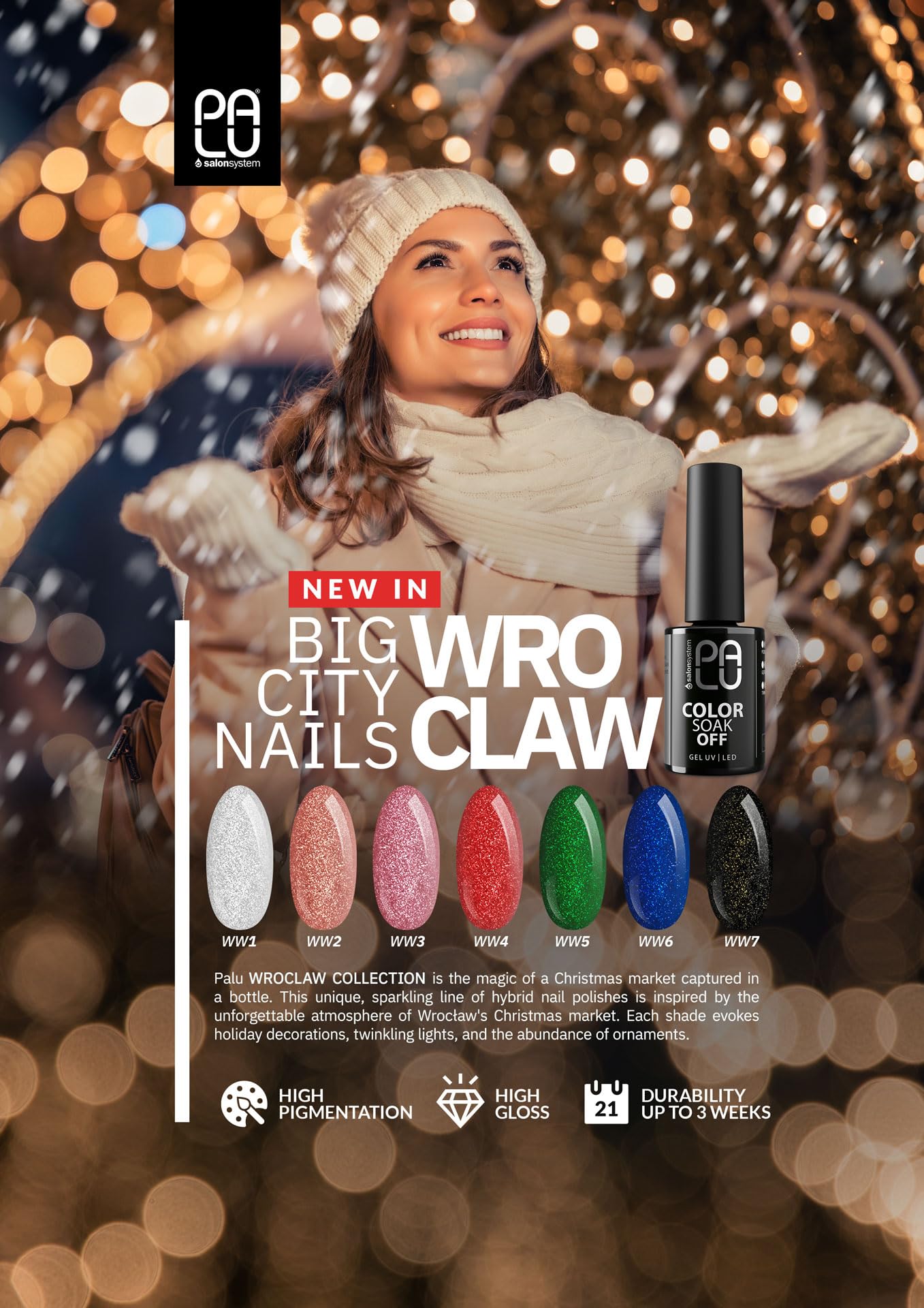 PALU - Nagellack für UV und LED Lampe - UV Farblack - Intensiver Glanz, mitteldichte Konsistenz, Deckkraft bereits nach 1-2 Schichten - Haltbarkeit bis zu 3 Wochen, 11 g, Wroclaw Ww3