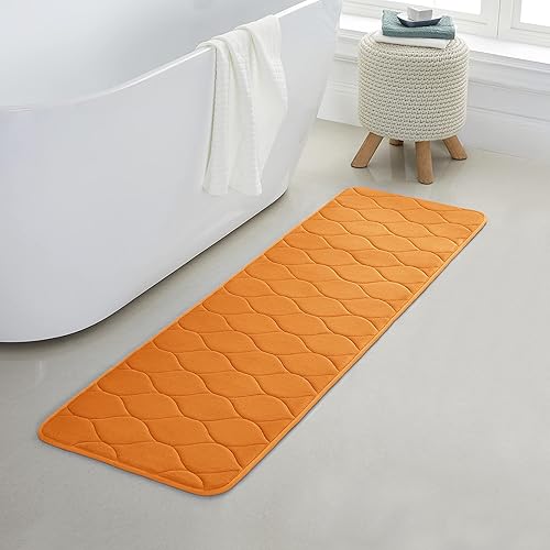 Miniatura 1 de Alfombra de baño con diseño ovalado en relieve de espuma viscoelástica de color sólido, suave, con respaldo de PVC antideslizante