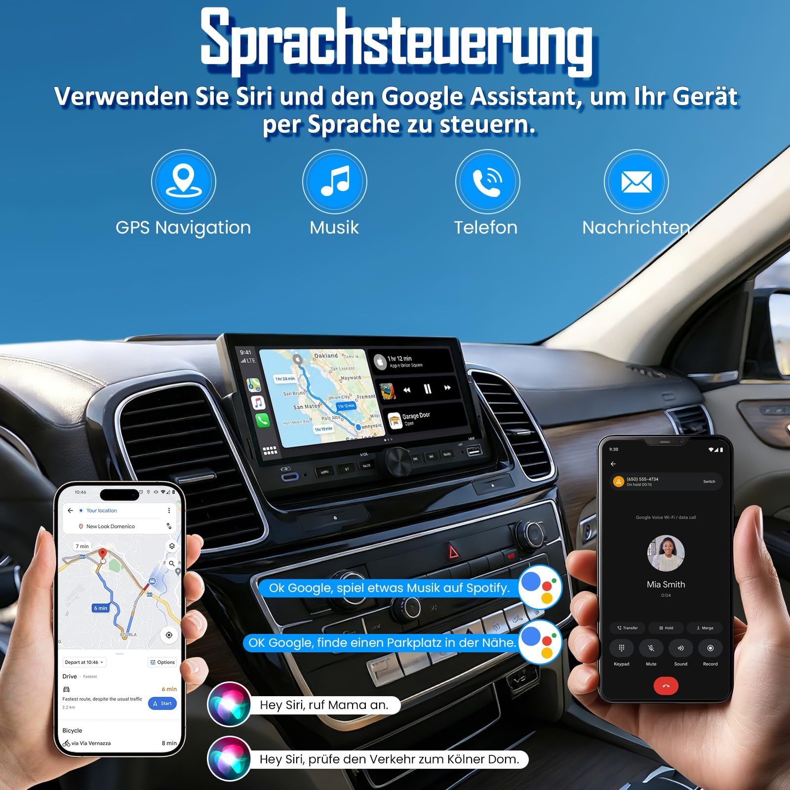 Autoradio 1 DIN mit Wireless CarPlay & Android Auto, Bluetooth Freisprecheinrichtung, FM Radio, Bildschirm, Lenkradsteuerung, MirrorLink, Aux-Eingang, Equalizer (6,86 Zoll mit Rückfahrkamera)