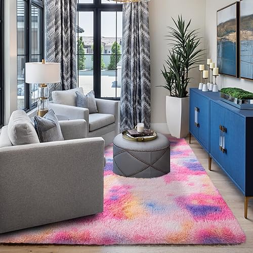 Miniatura 6 de SOANNY Alfombras grandes para sala de estar, alfombra de dormitorio teñida de 5 x 8 pies, alfombra de sala de estar, alfombra de felpa esponjosa,