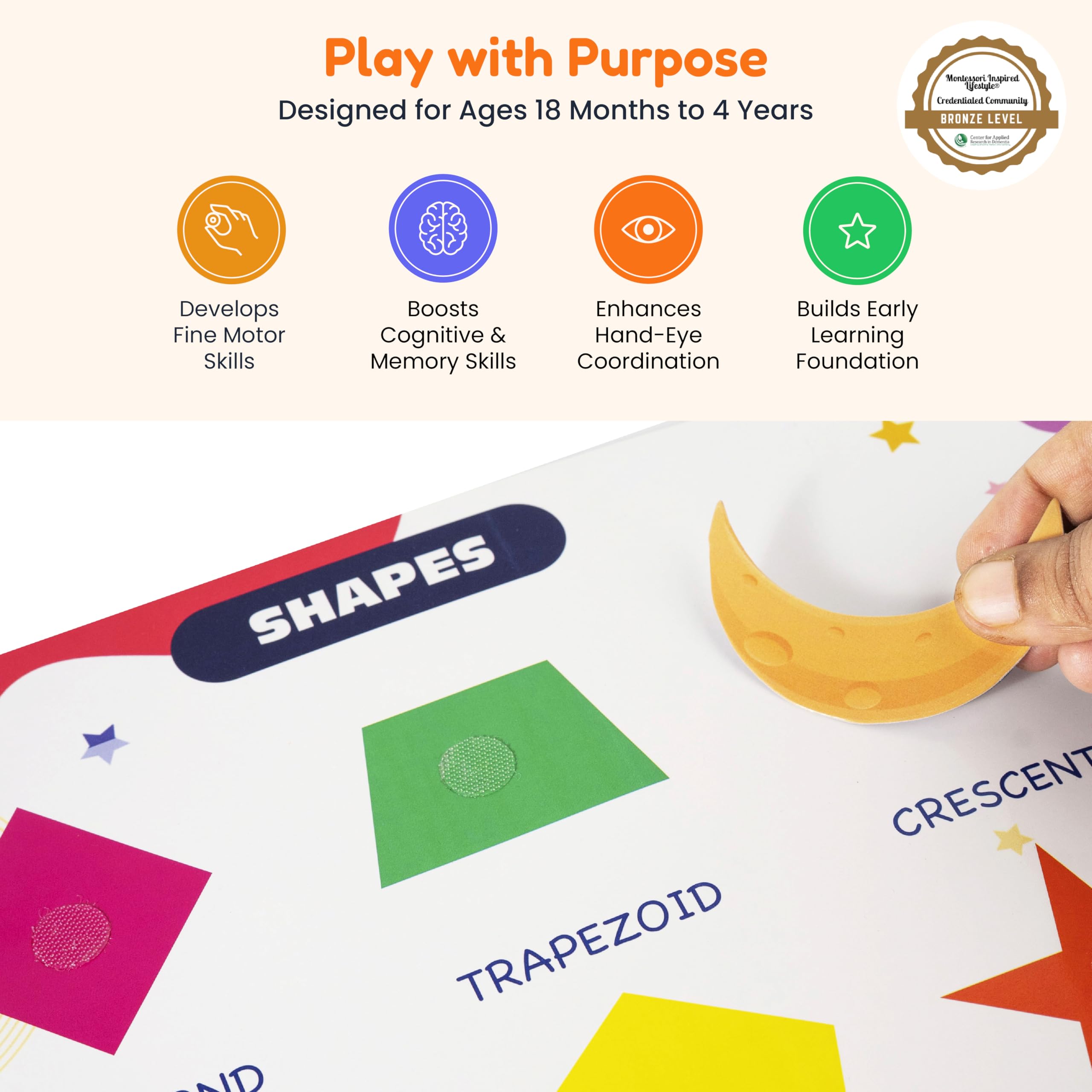 Kidster My First Busy Book – Velcro Activity Book & Busy Binder for Toddlers (18 Months – 5 Years) | 16 Pages, 7 Core Activities + Multiple Ways to Play | 44 Velcro Pieces | Shapes, Colours & Animals 2