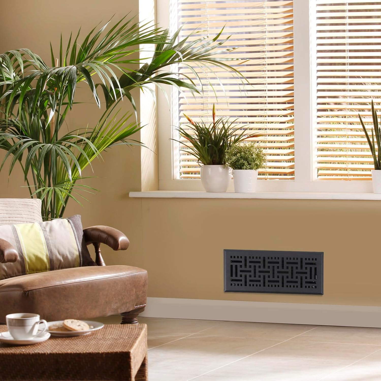 Floor Vent Covers 4x12, Air Floor Vent Covers Heavy Duty Classic Checkered Adjustable Rust Proof Finish Floor Register Vent Cover for Home Floor, Sidewall,Black （2 Packs)