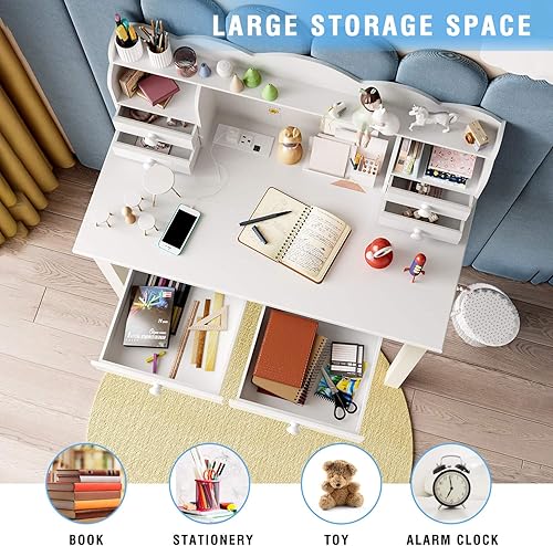 Miniatura 4 de ADORNEVE - Escritorio con 7 cajones, mesa de estudio, estación de trabajo con soporte desmontable para oficina en casa, mesa de escritura para