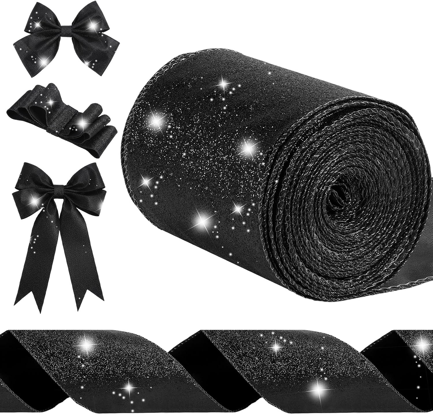 Syhood 20 Yard Glitter Ribbon Wired Edge Waterproof Sparkly Garland for Gifts Wrapping Cards Crafts Wreaths Holiday Decoration(Silver,1.5 Inch X 20 Yard)