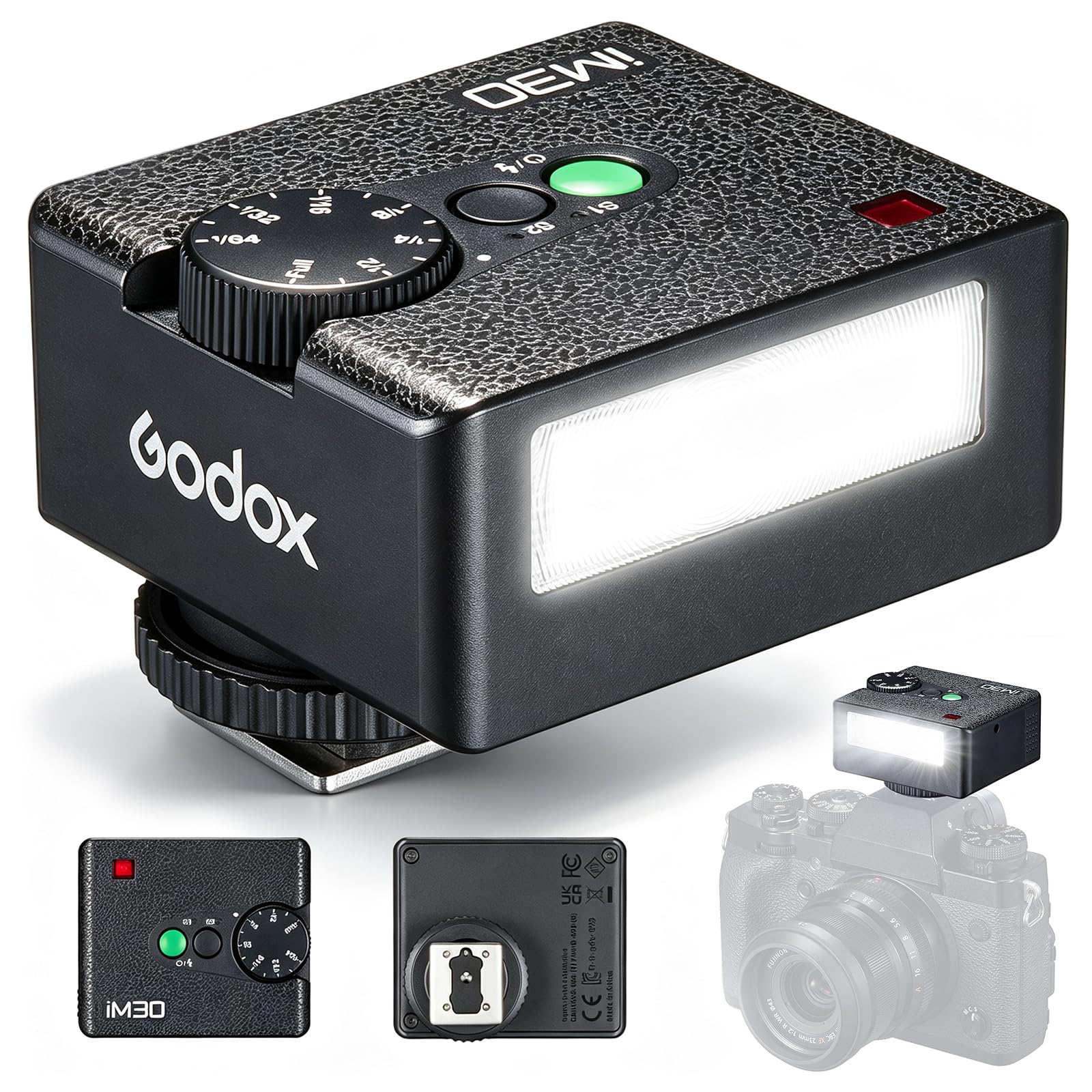 Godox iM30 Flash Godox Flash de Cámara, 7 Niveles de Potencia Mini Flash Speedlite 6500K±200K Flash de Cámara para Canon Sony Nikon Fuji Olympus