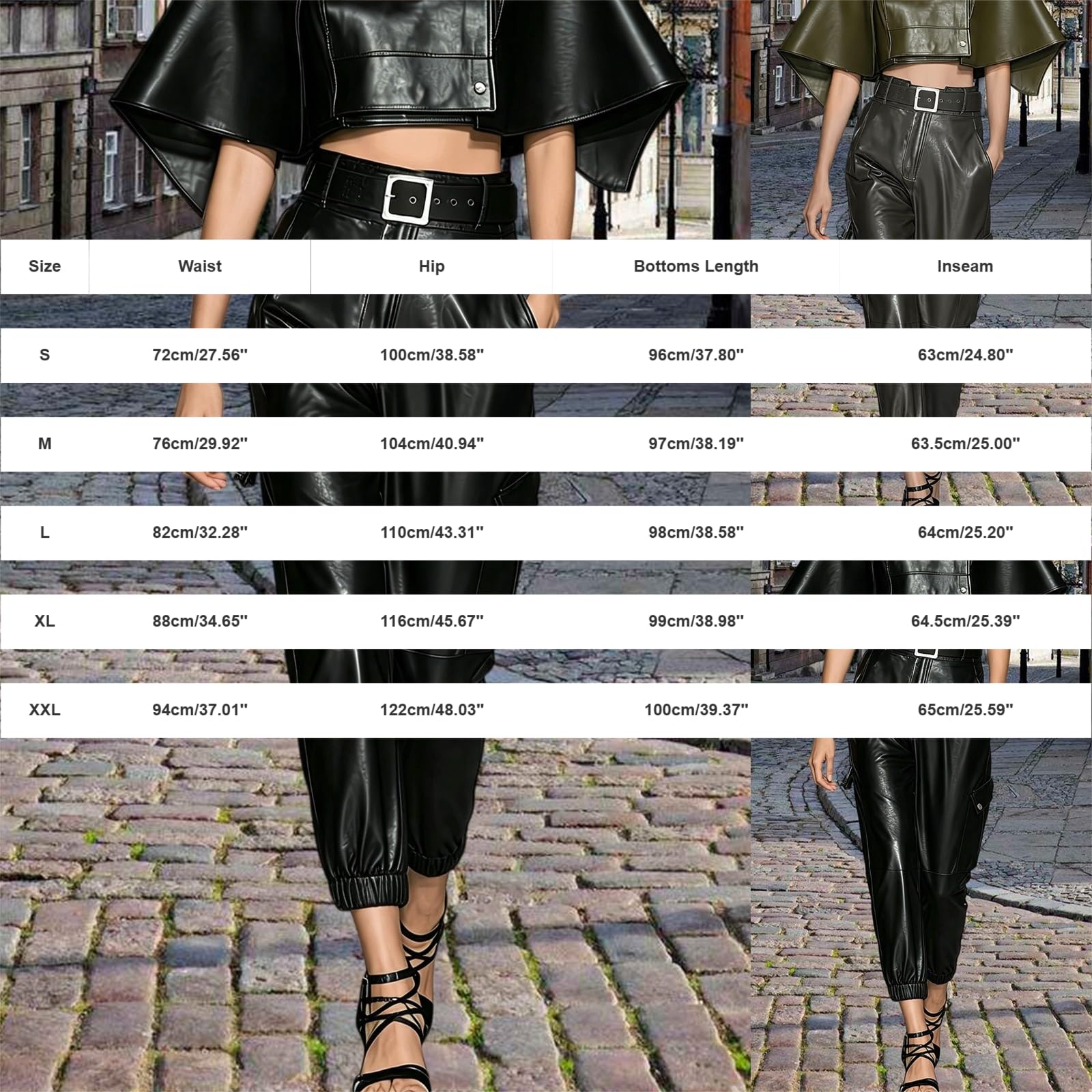 Pantaloni cargo da donna a vita alta, gamba larga, effetto pelle, pantaloni | Pantaloni da donna in pelle, morbidi, comodi, casual, streetwear, hip-hop, con vita elasticizzata, con tasche