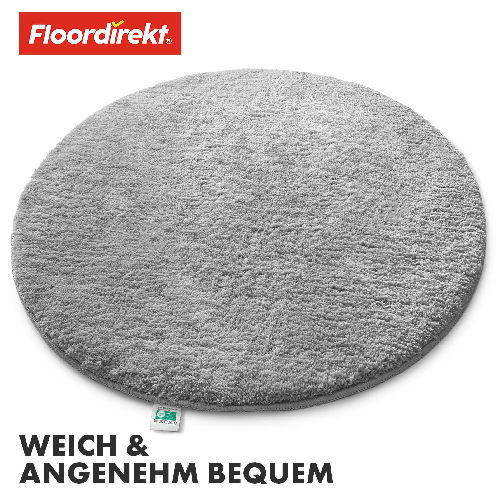 Floordirekt Badematte Sky, Badteppich in Rund, Dichtes, Flauschiges Wohlgefühl für Ihr Zuhause, Badvorleger rutschfest waschbar, schadstoffgeprüft (Silbergrau, 120 cm (Rund))