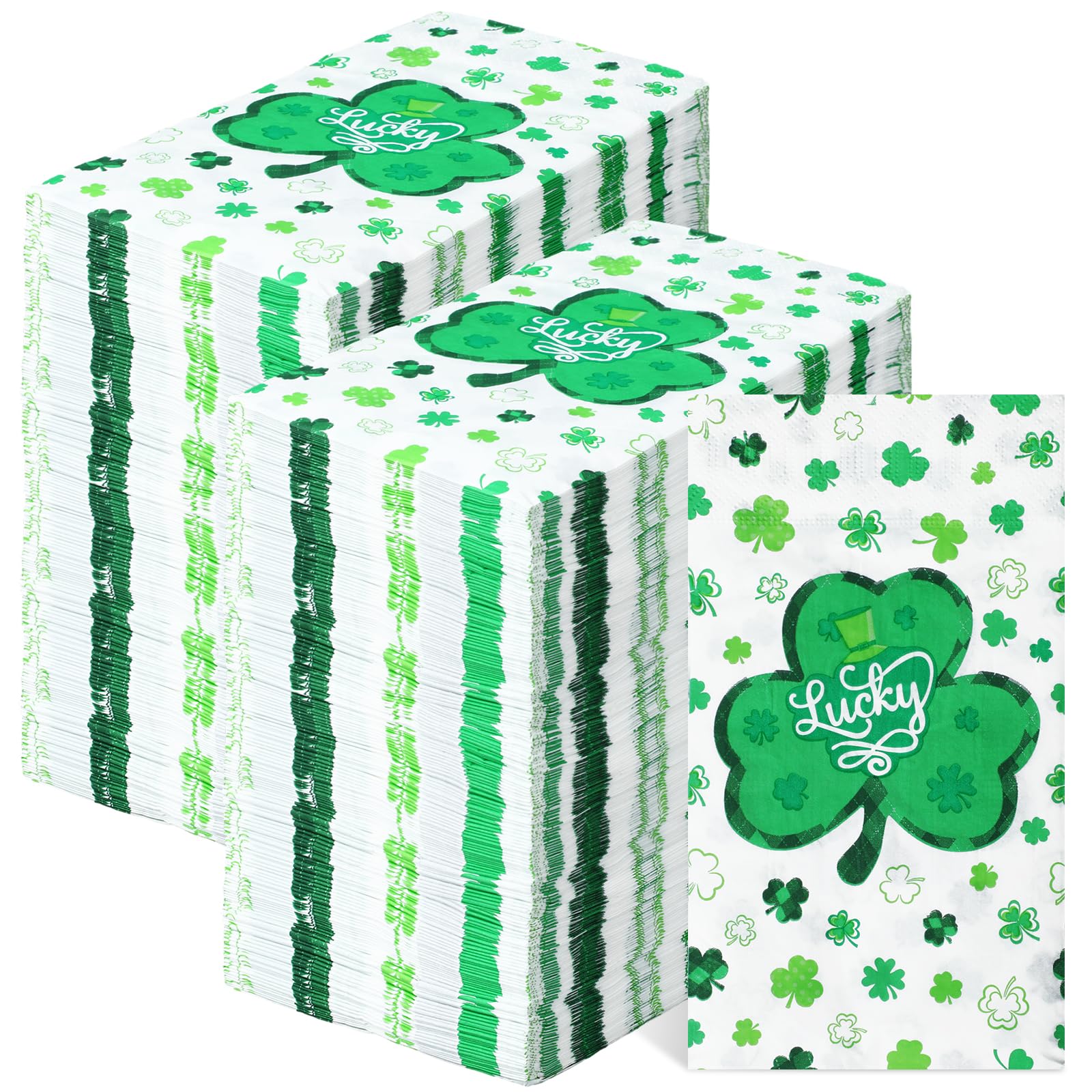 Photo 1 of Jetec 200 Pieces St. Patrick's Day Guest Napkins 2 Ply Shamrock Paper Guest Towels Disposable Paper Green Clover Hand Towels for Irish Event Get Together Saint Patty's Day Irish Cultural Party Supply Cool Clover Style 200
