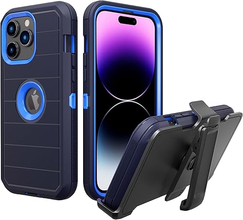 NIFFPD Funda diseñada para Apple iPhone 14 Pro Max con clip para cinturón y soporte, carcasa resistente de cuerpo completo con 2 protectores de