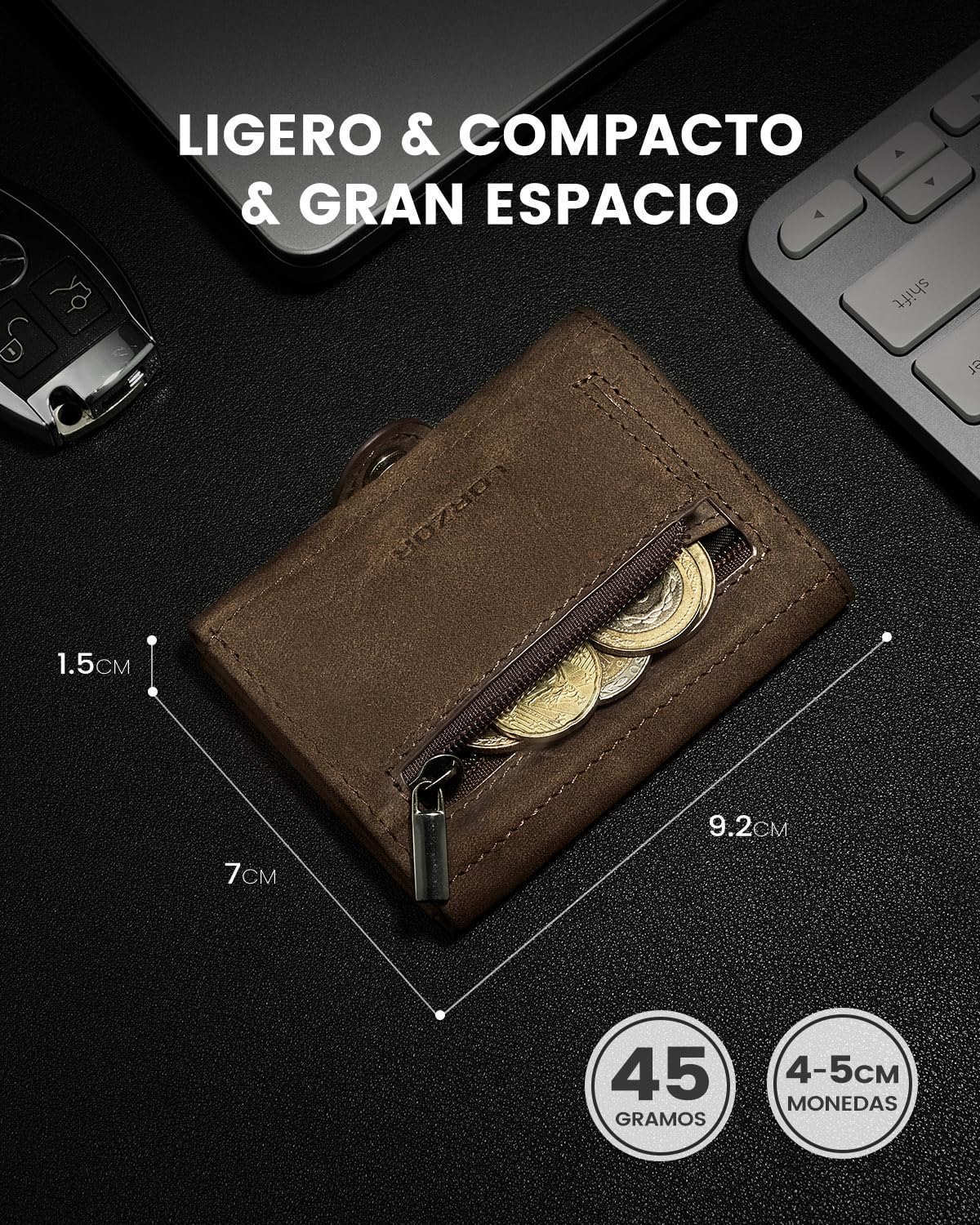 LORZOR Slim Wallet Billeteras para Hombre, Monedero Hombre Pequeño, Tarjetero Hombre con Protección RFID, Carteras para Hombre con Monedero, Cartera Hombre Piel 9-10 Tarjetas, Mini