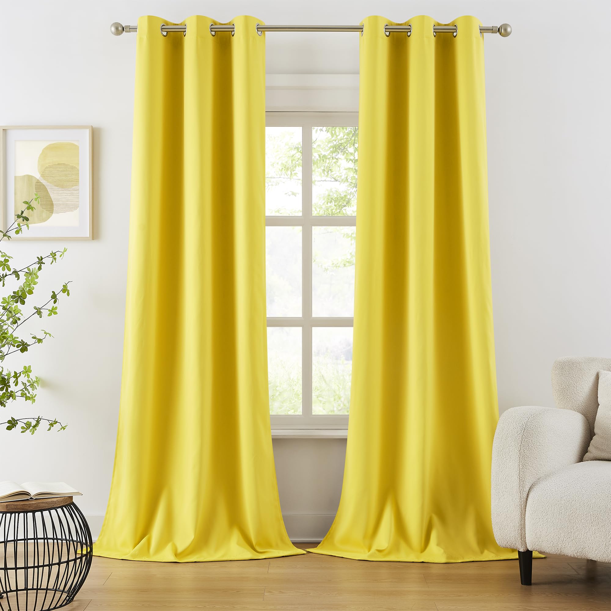 DUALIFE Yellow Blackout Curtains for Bedroom Grommet Thermal Insulated Light Blocking Curtain for Living Room (42 W x 96 L, Illuminating Yellow, 2 Panels)