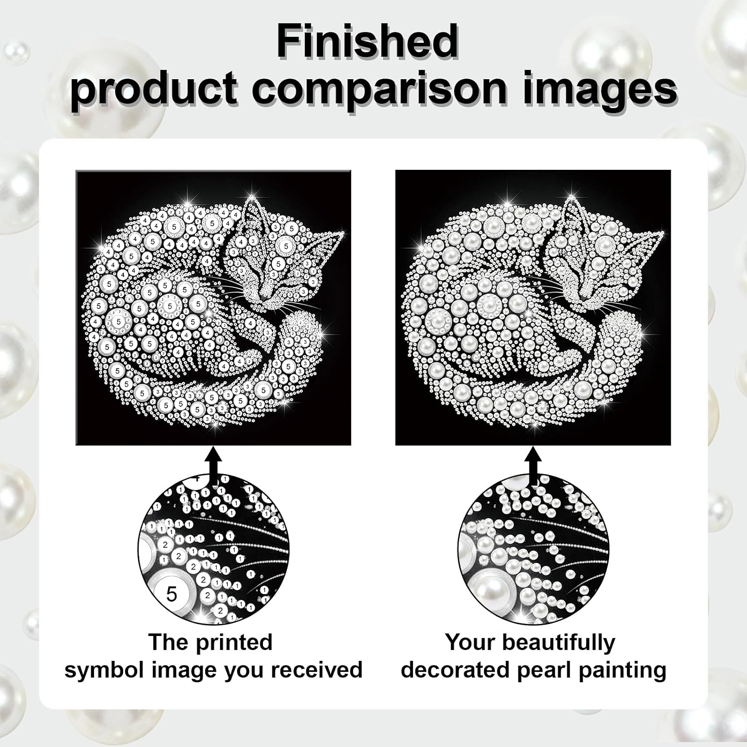 DIY Pearl Painting Kit with Wooden Frame, 3D Plastic Pearl Art Diamond Art Kits for Adults, Ready-to-Hang Home Decor, Gift for Women Beginners(Cat)(25 * 25cm)
