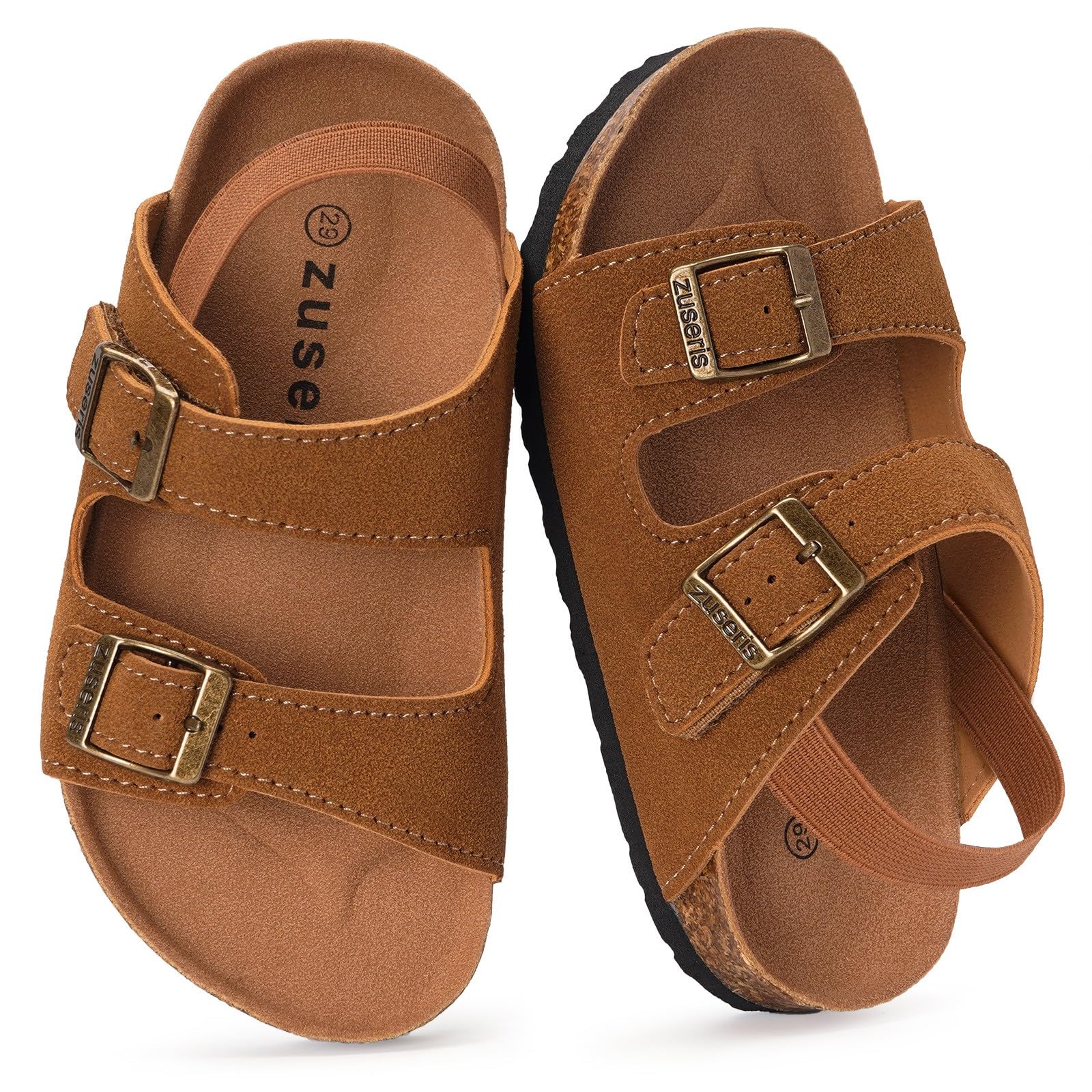 ZUSERIS Kids Toddler Sandals Boys Girls Summer Slides | Soft Cork Footbed, Non-slip,Adjustable Straps,Comfort Suede Leather,Lightweight