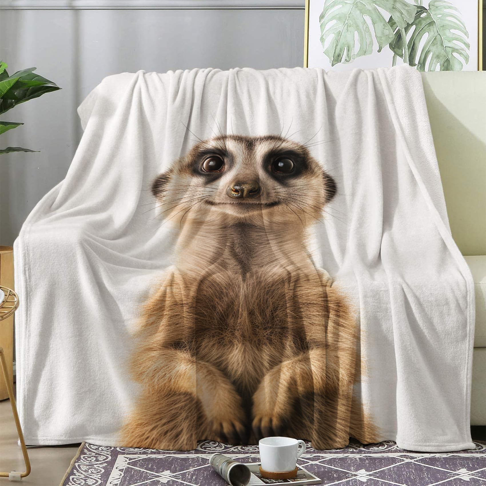 ECOTOS Meerkat Blanket Animal Fleece Throw Blanket for Bed Sofa, Soft Fluffy Flannel Warm Blankets and Throws for Armchairs Couch Outdoor Camping Travel, Single 130x150cm