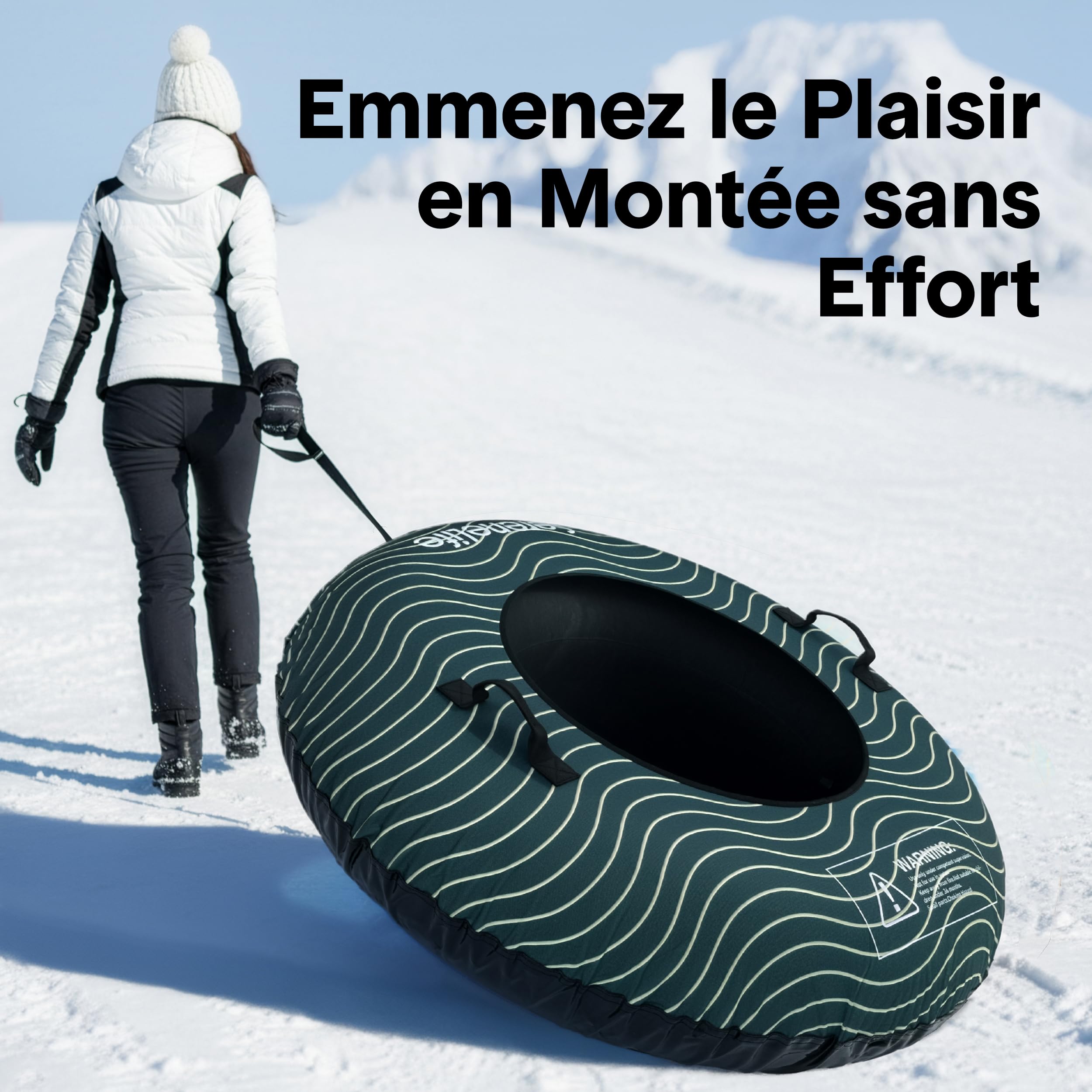 SereneLife Luge Gonflable 112/122 cm – Tube de Neige Résistant avec Coque Rigide et Housse Oxford – pour Enfants et Adultes