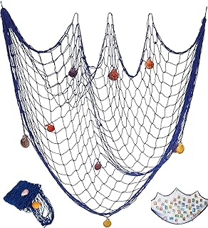 Filet de Pêche Décoratif avec Coquilles Filet de Pêche Décor pour Décoration Murale de Fête 78 x 39 Pouces Bleu