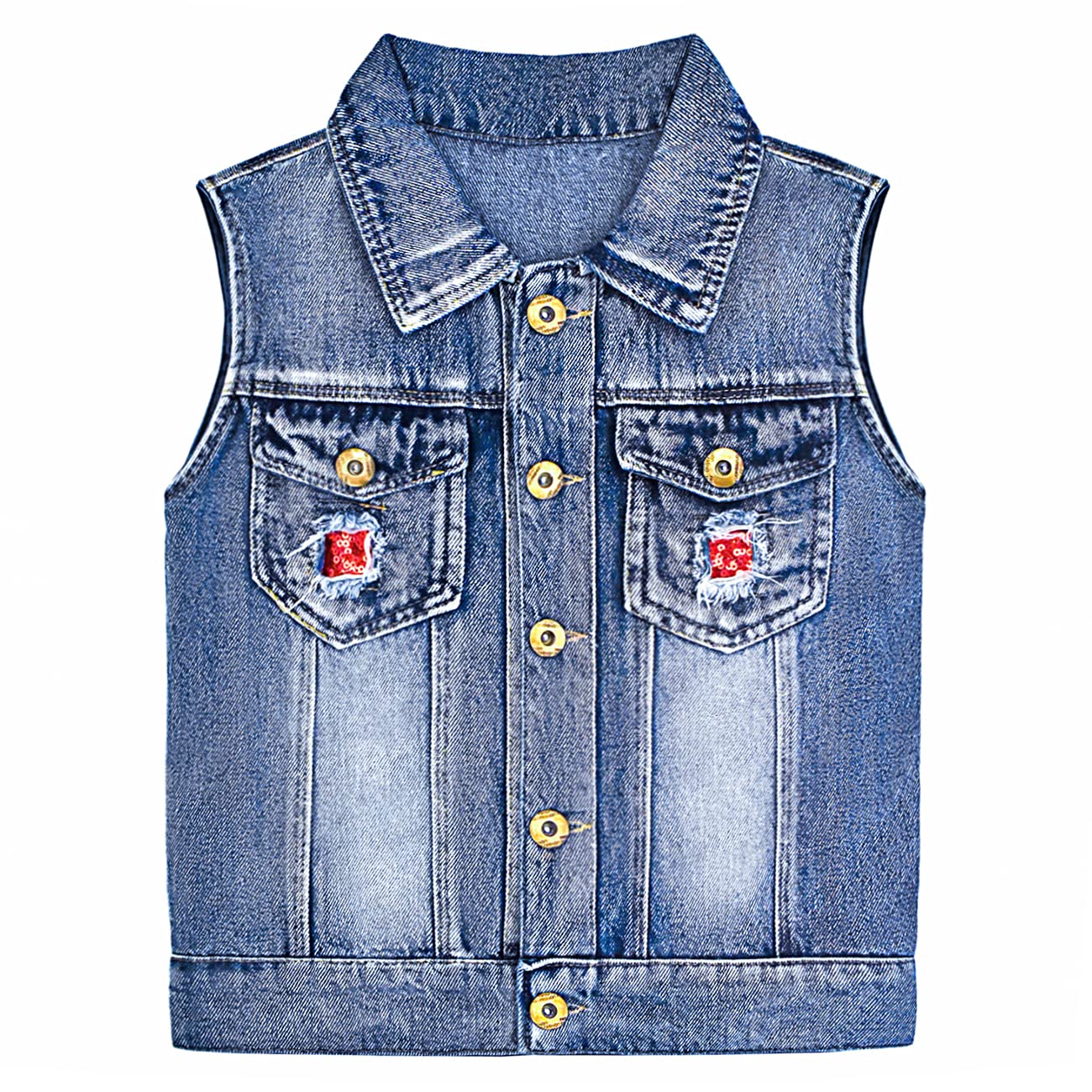 Yao Little Girls Denim Vest Printemps Automne Paillettes Owl Vest Coat