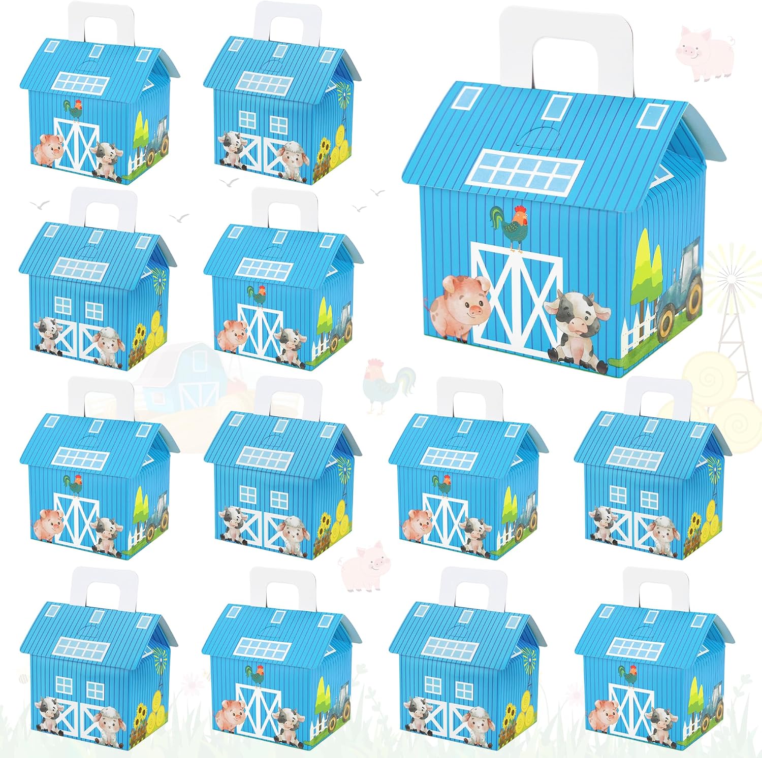 Caoekego 16Pcs Farm Animal Party Gift Box Farm Cow Theme Candy Boxes Farm Barn Birthday Party Decoration（Blue）