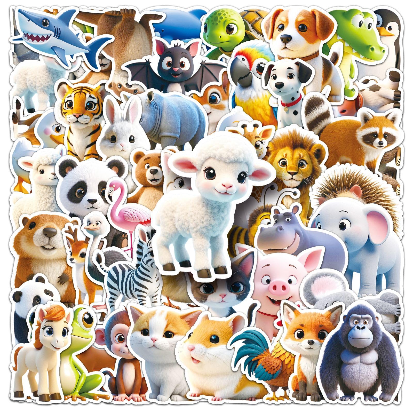 Kaensc 3D Animal 50Pcs Cute Stickers For Adults Kids Teens,Kawaii Waterproof Decals For Water Bottles Computer Laptop Luggage Skateboard Guitar Phone Scrapbook Bike Car Helmet Refrigerator