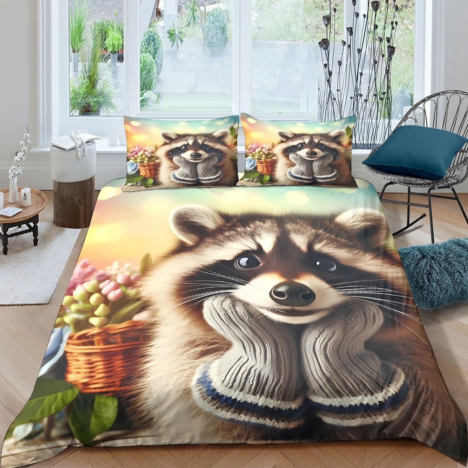 Ctjqhvkz Style-10 3D Printed Cute Raccoon Fitted Sheet Microfiber Soft Breathable Rustic Basket Mattress Cover For Bedroom Guest Room Decor Single（135X200cm）