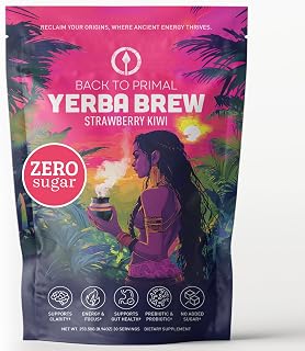 Yerba Mate Instant Tea Powder - Strawberry Kiwi, 4-in-1 Functional Blend, Supports Energy, Focus and Gut Health - Nootropic, Prebiotic & Probiotic Mix with Vitamin B3, B6 & B12 | 30 Servings