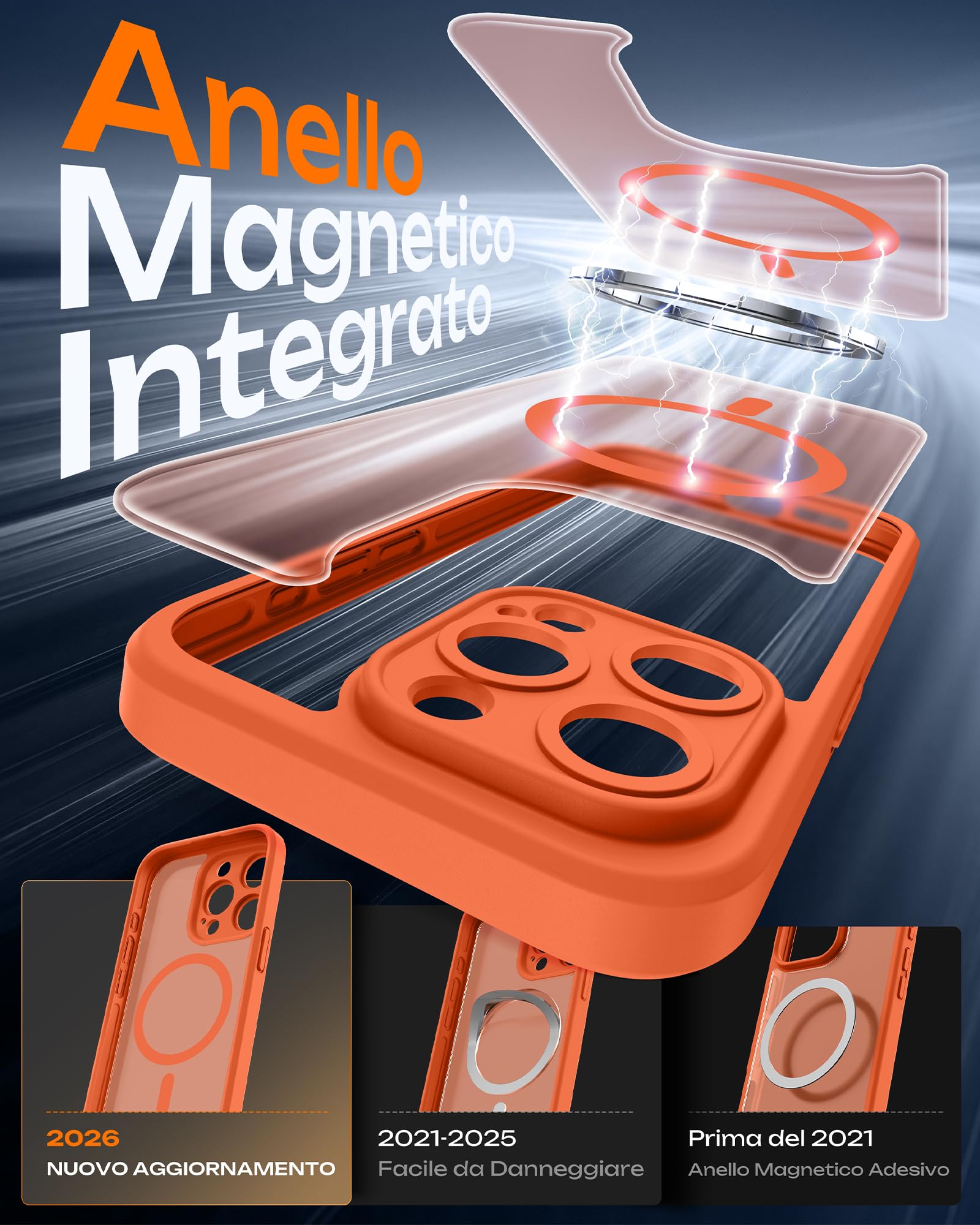 TOCOL Cover Magnetica per iPhone 15 Pro Max 6,7 Pollic, Compatibile con MagSafe, Protezione Fotocamera Integrata, Custodia Antiurto Traslucida Opaca, Arancione