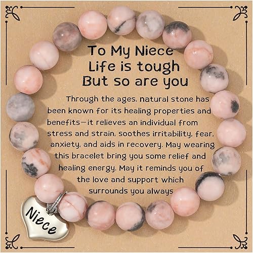 MIXJOY Regalos para mujer con texto en inglés "Life is Tough But So Are You", pulsera de piedra natural, regalos de relajación antiansiedad