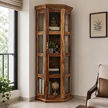 SONA Art & Crafts Astro Sheesham Wood Bookshelf for Home with Glass Door | Book Shelf Wooden | Multipurpose Storage Cabinet for Living Room, Home, Kitchen & Study Room (Teak Finish)