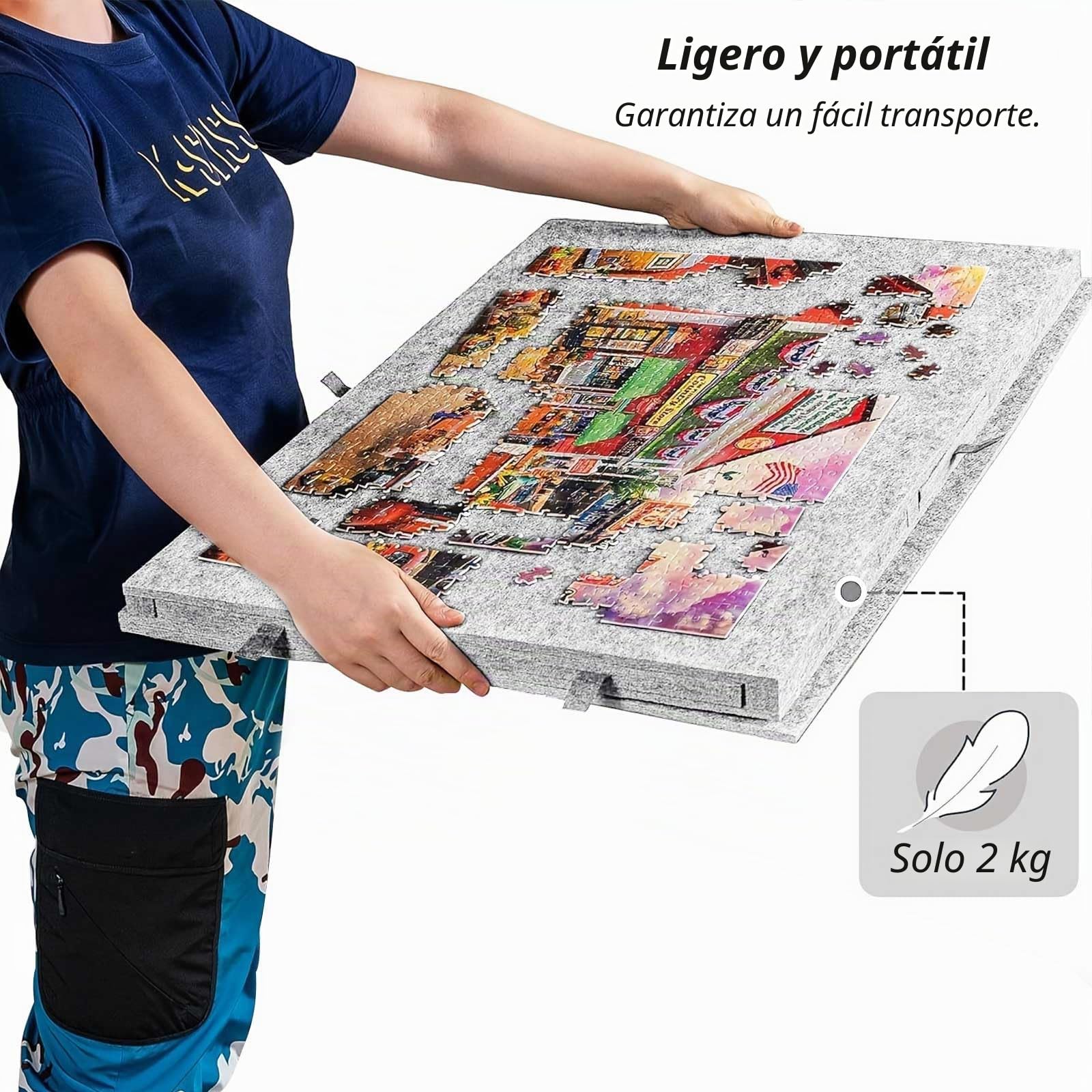 Tapete Puzzle 1000 Piezas con 6 Cajones y Tapa,Soporte Inclinable | Portátil Mesa Puzzle Plegable con Soporte Antideslizante,Tablero Rompecabezas Portátil para Adultos y Niños(Gris)
