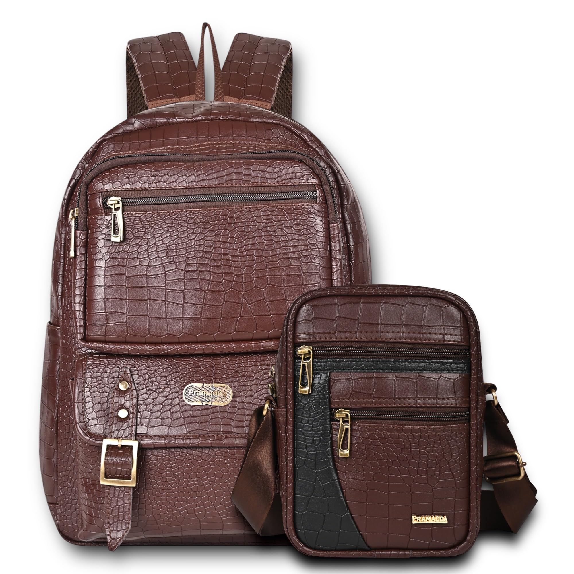 Pramadda Pure Luxury Trendy Croco Vegan Leather Laptop Backpack Side Crossbody Sling Bag for Men Women Combo | Special Birthday Anniversary Corporate Gift Pack | Unique Useful Gift Set. (B0C9QCVBL7) Amazon Price History, Amazon Price Tracker