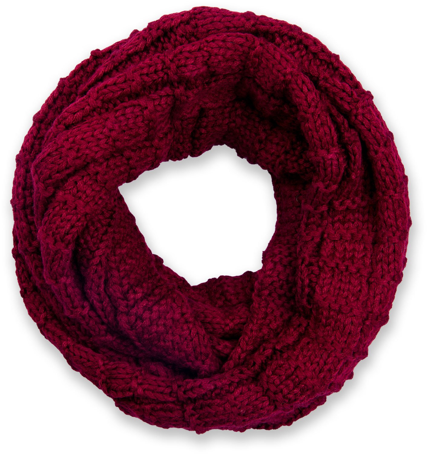 styleBREAKER knitted loop scarf checkered, plain fine-knit snood, winter knitted scarf, unisex 01018154, Colour:Claret-Red