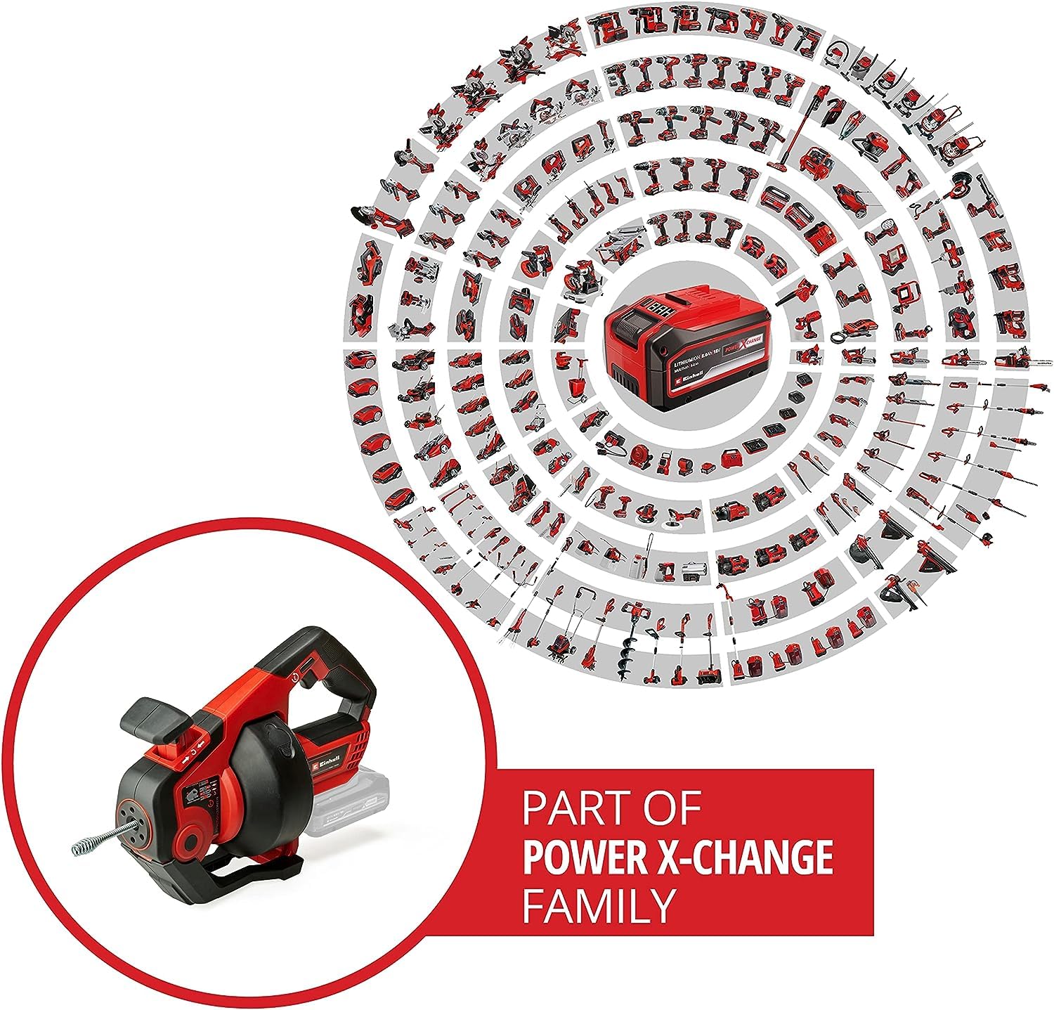 Einhell Akku-Rohrreiniger TE-DA 18/760 Li-Solo Power X-Change (18 V, Li-Ion, 7.6 m lange Reinigungsspirale, geeignet für Rohrdurchmesser 16-55 mm, Lieferung ohne Akku & Ladegerät)