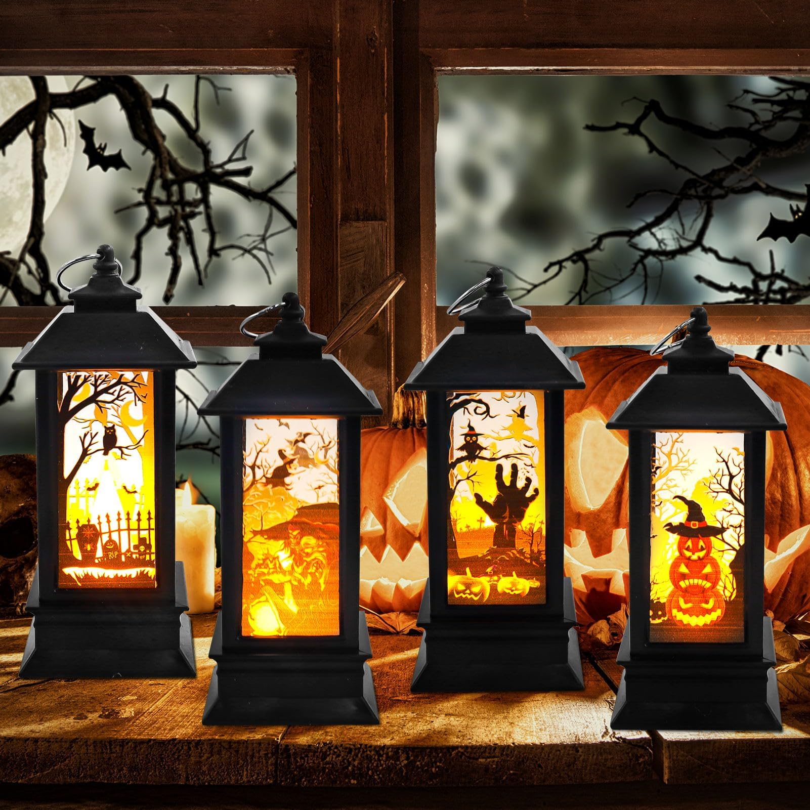 AVCXEC 4 PCS Halloween Lanterne, Led Candela Lanterne, Lanterne Halloween Annata Decorativo, Halloween Led Luci, Lampada di Halloween per Mardi Gras Carnevale Halloween per Esterni Interni