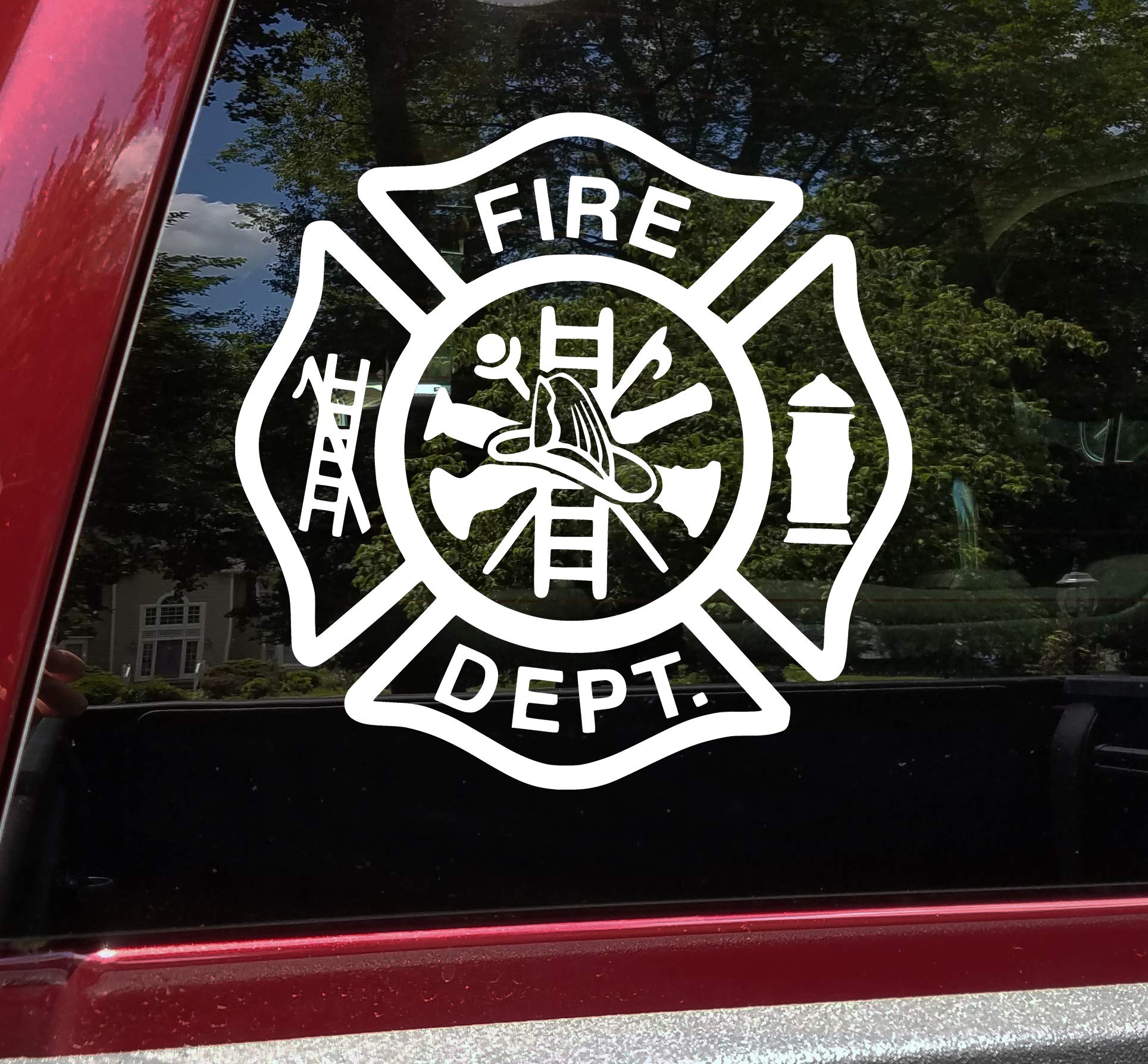 Burgundy - Fire Department Vinyl Decal Dept FD VFD Maltese Cross - 22.5w x 22.5h inches