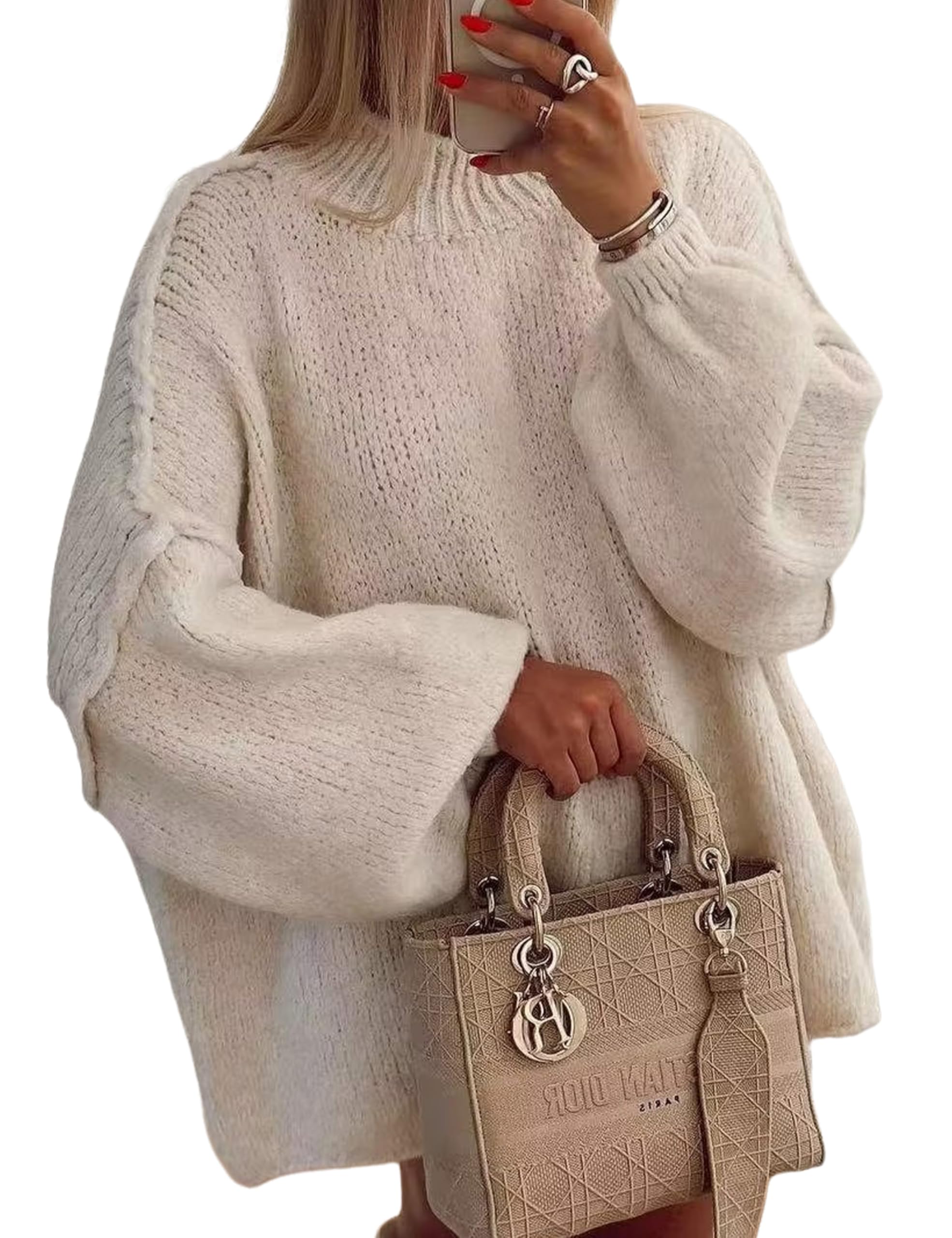 Womens Oversized Fall Sweater 2025 Chunky Knit Crewneck Long Sleeve Fuzzy Pullover Tops