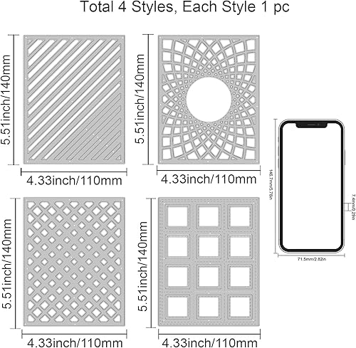 Miniatura 2 de INFUNLY Juego de 4 troqueles de corte de marco de fondo de metal, marco de rombo hueco, marco cuadrado punteado, troquelado, fondo de cuadrícula,