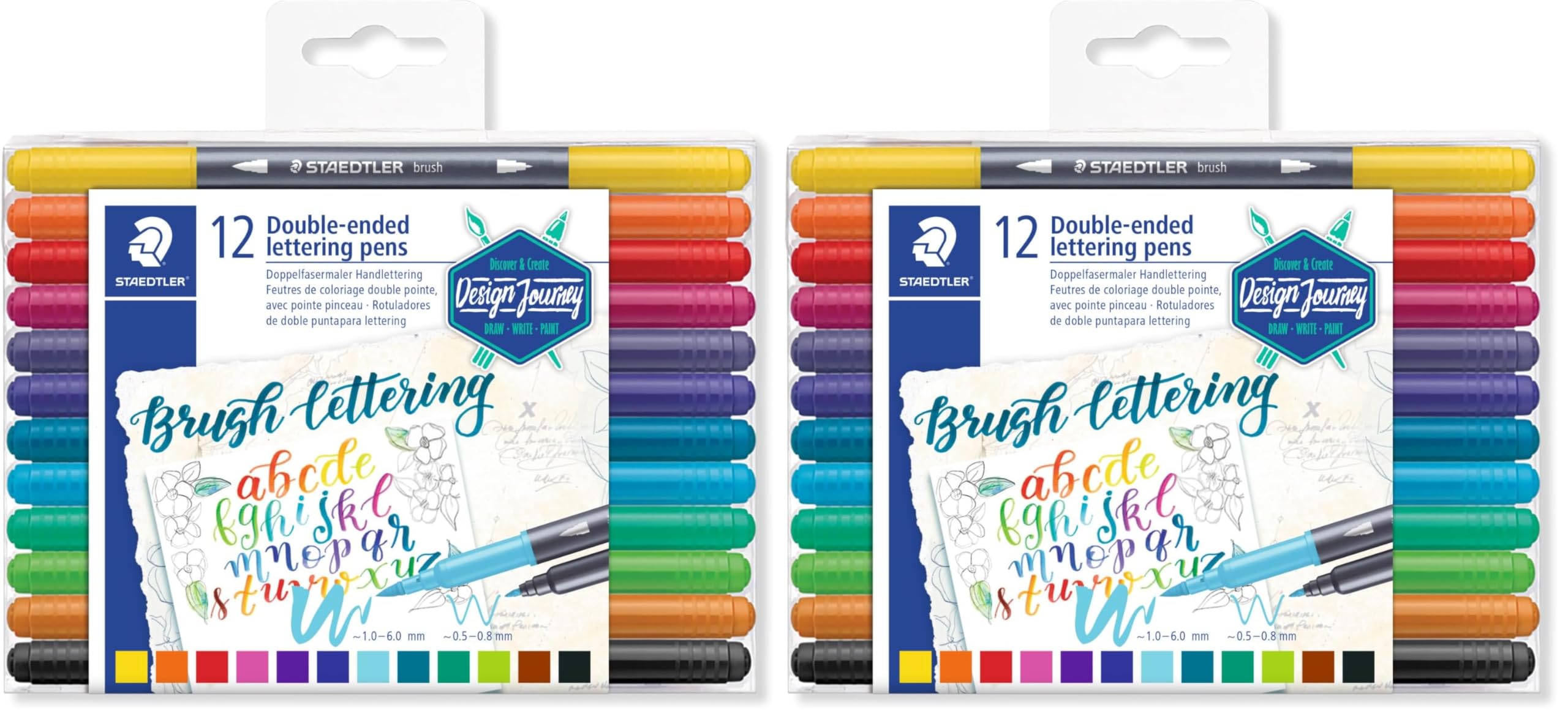 STAEDTLER Design Journey 3004 TB12 Double-Ended Lettering Markers, Box of 12 Assorted Colors, (Pack of 2)