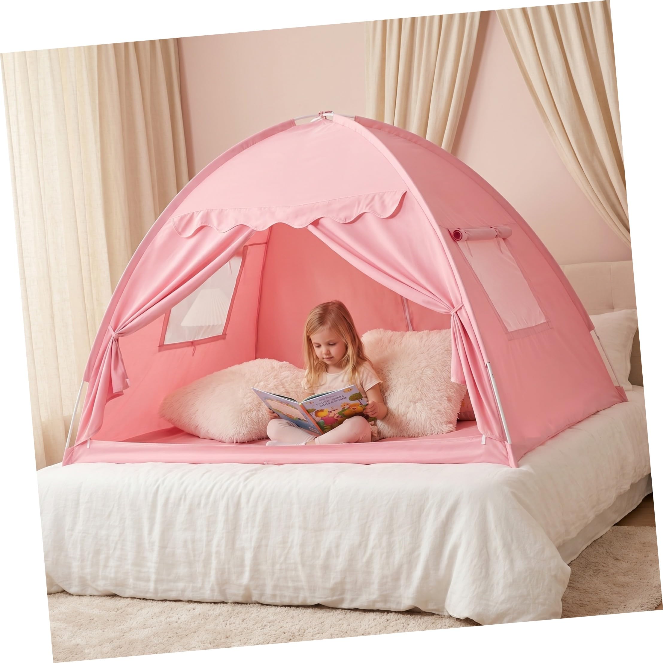 Holibanna Tienda de campaña para y niñas con Dosel, Tienda de Cama Infantil de Interior, casita de Juegos para Dormitorio, Estructura de Acero Resistente, 76'' x 47