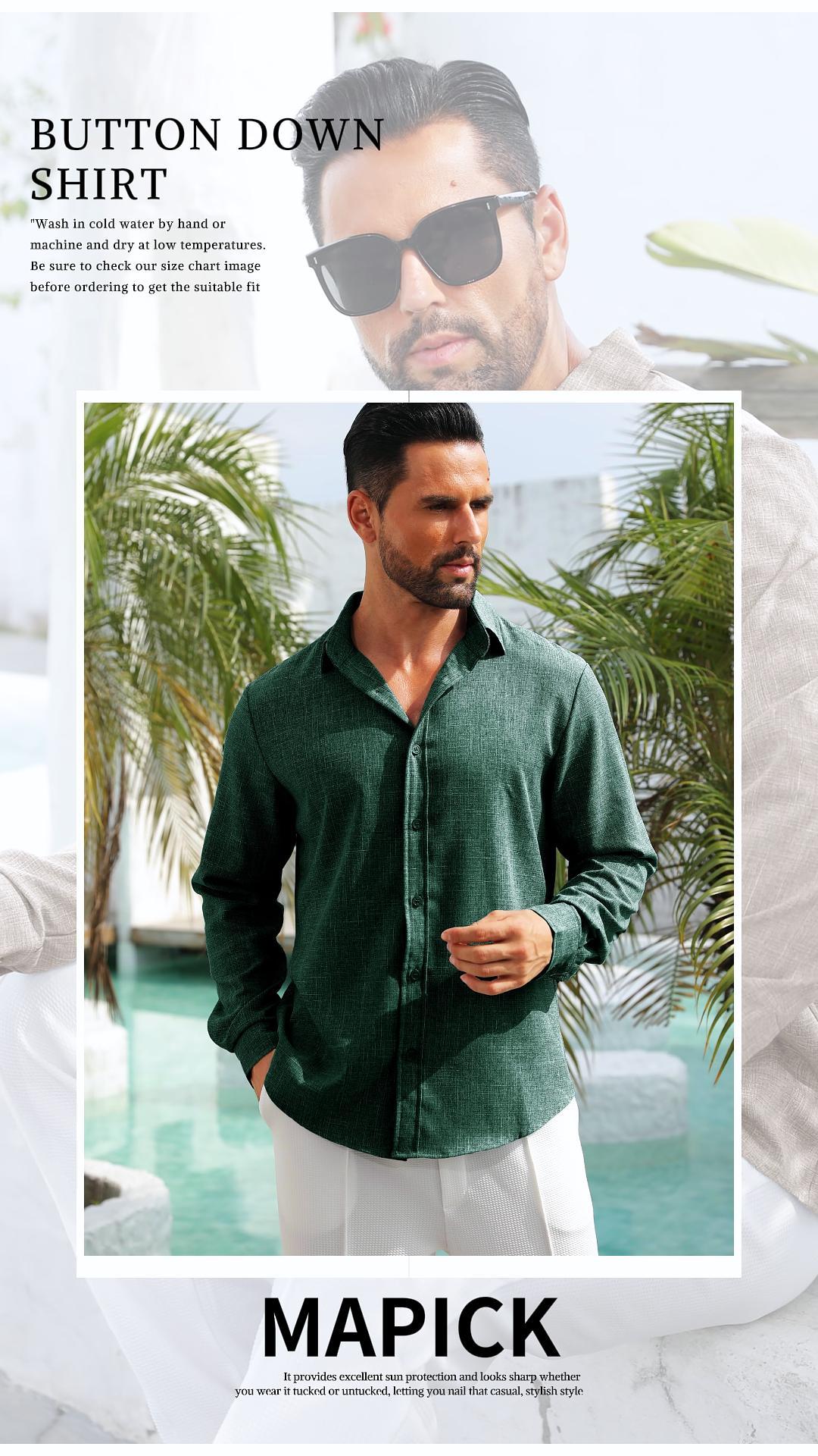 Linen Dress Shirts for Men Long Sleeve Button Down Casual Wedding Party