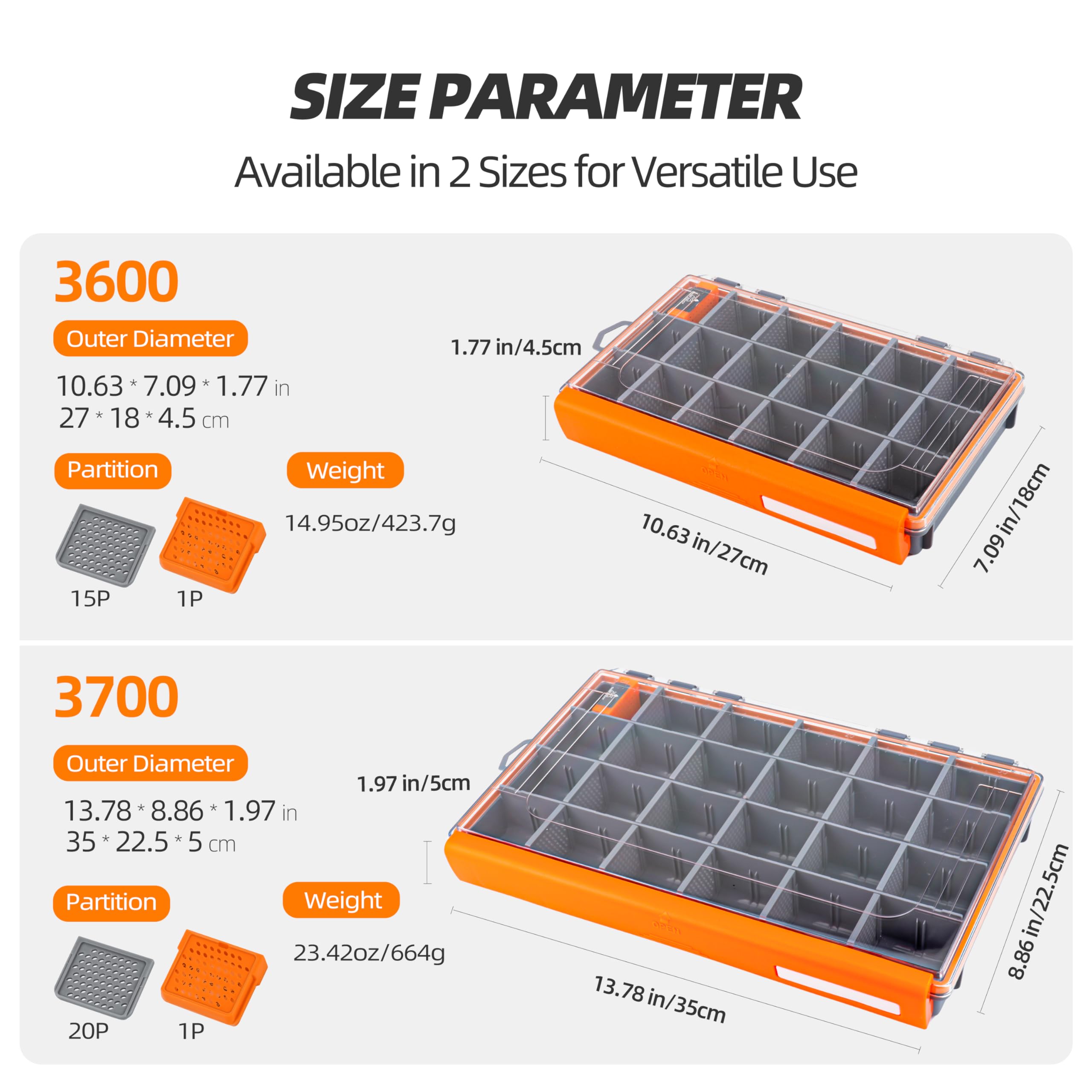 RUNCL Caja de aparejos de pesca impermeable, 2 unidades, naranja, 3600