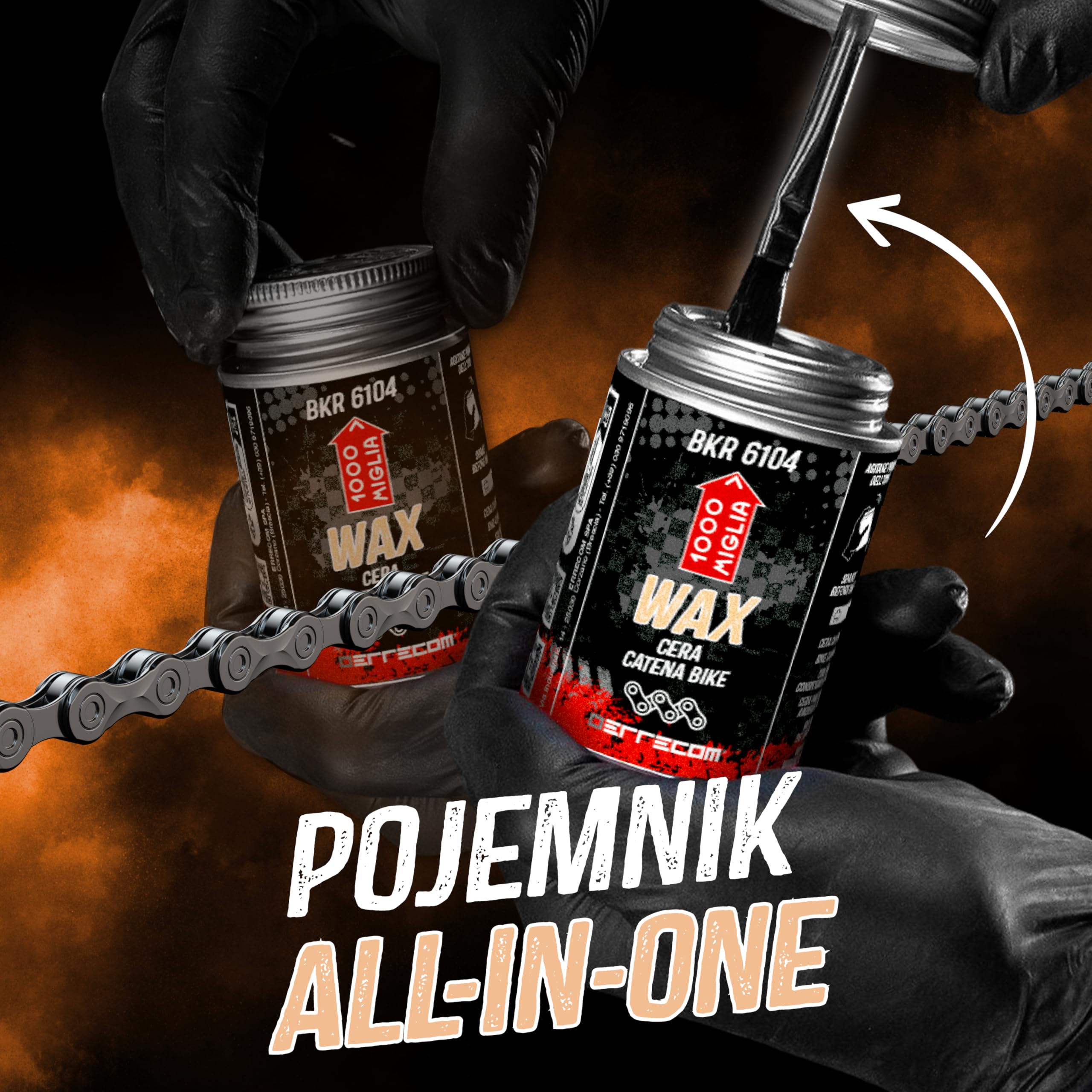 1000 Miglia BKR 6104 DRY Wosk do Łańcucha Rowerowego - 400 ml, Suche Warunki Pogodowe, Pojemnik All-In-One zawiera Pędzelek do aplikacji