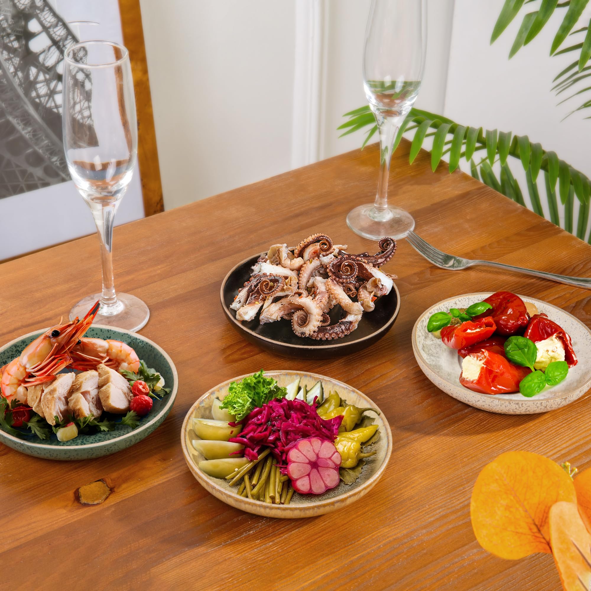 Urban Lifestyle RONDA Set de 4 Platos de Postre Ø 15 cm de Gres, Platos Llanos Pequeños, Platos Modernos de Colores para Tarta, Desayuno y Aperitivo, Esmalte Reactivo, Aptos Microondas y Lavavajillas