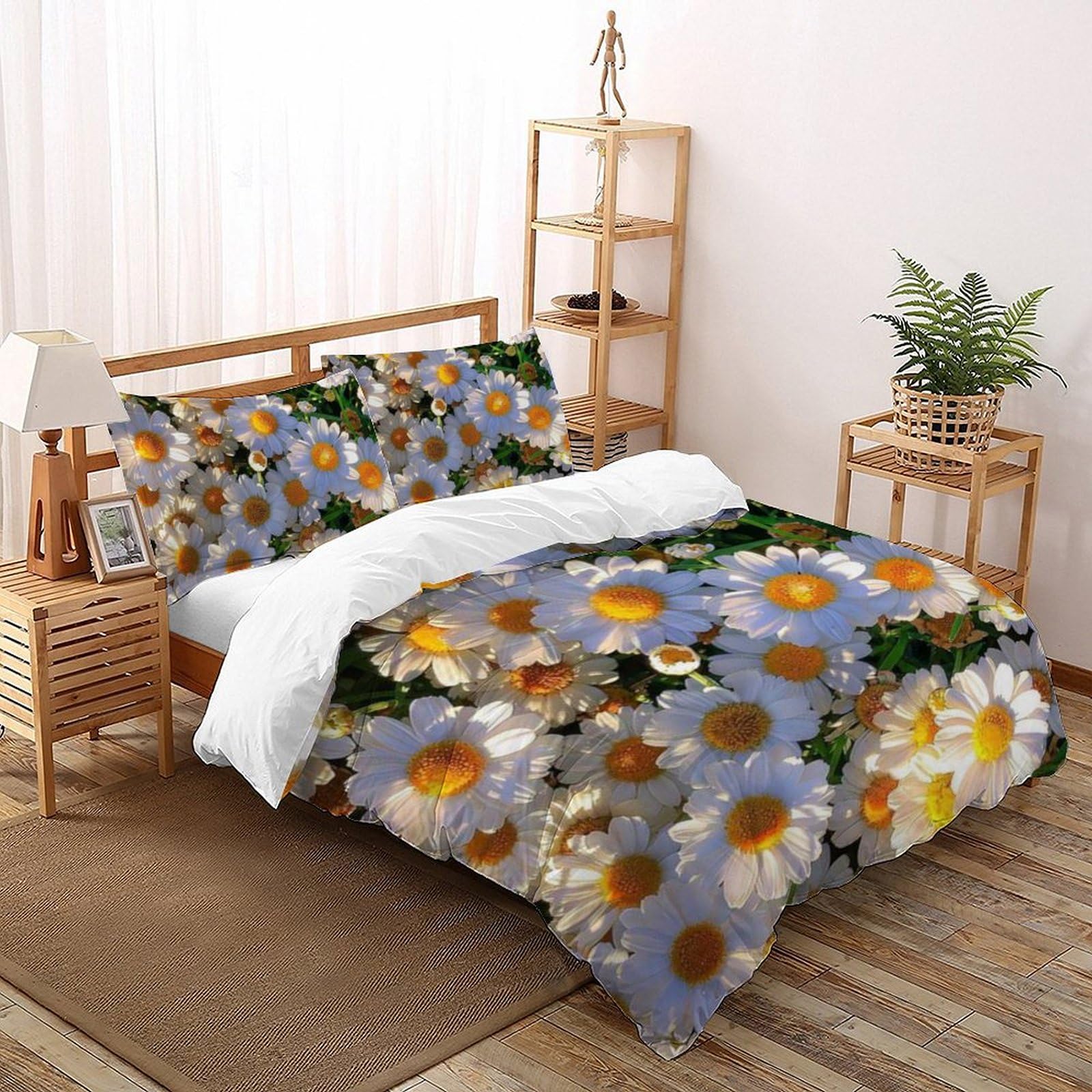 Housse de couette chrysanthème blanc 200x200 cm avec 2 taies d'oreiller