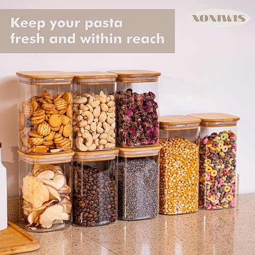 Miniatura 3 de Recipiente de almacenamiento de vidrio de 51 onzas con tapa de madera para organización de cocina, tarro de despensa de almacenamiento de alimentos