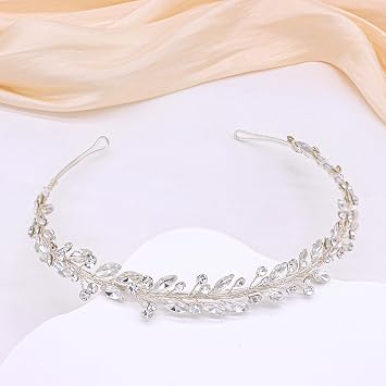 Oriamour Crystal Wedding Headbands For Brides RhinestoneSlim Bridal Headpieces For Women Handmade Hair Bands Silver