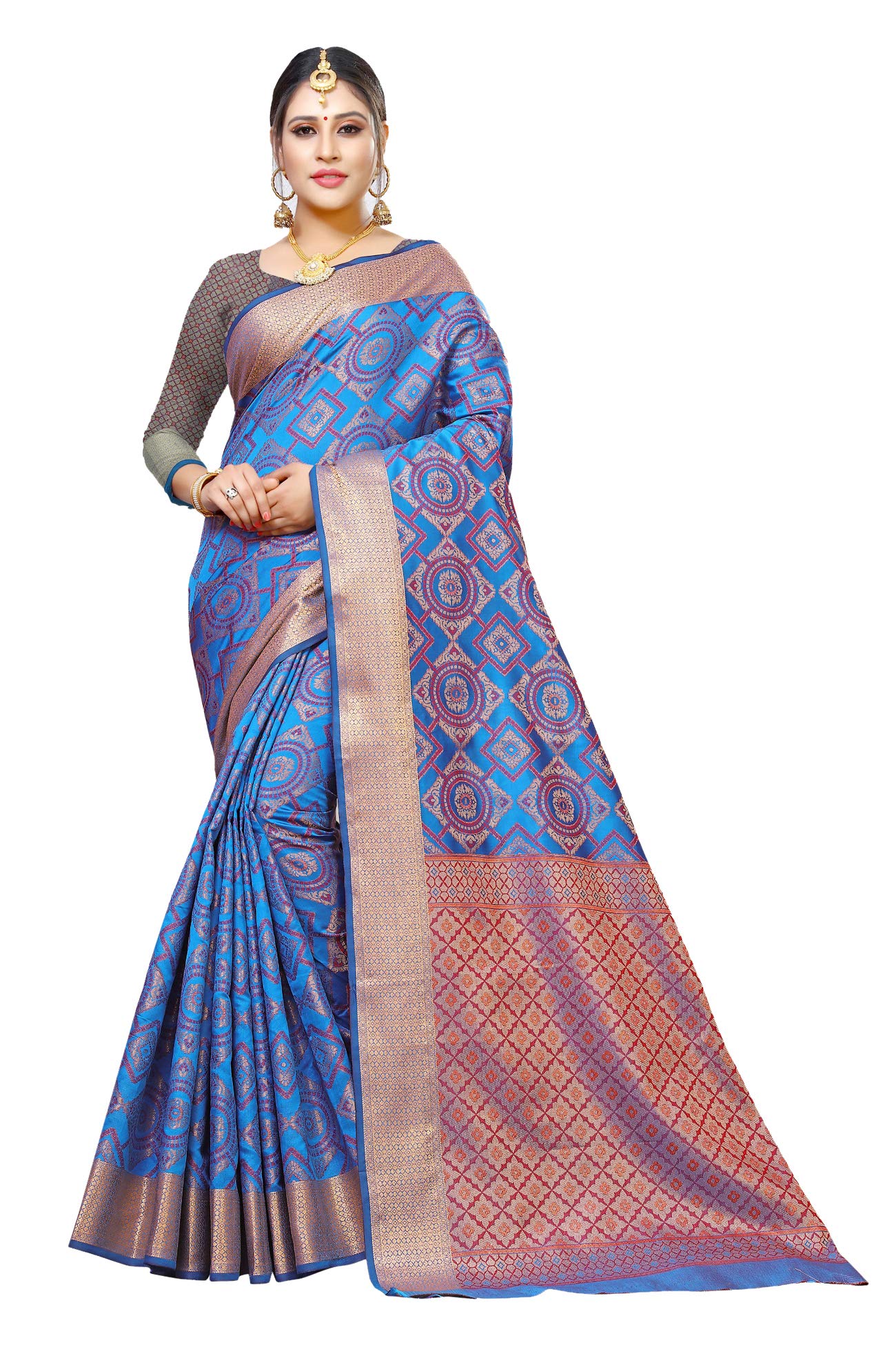 MANVAASynthetic with Blouse Piece Saree (SRCS9011G_Blue_Freesize)