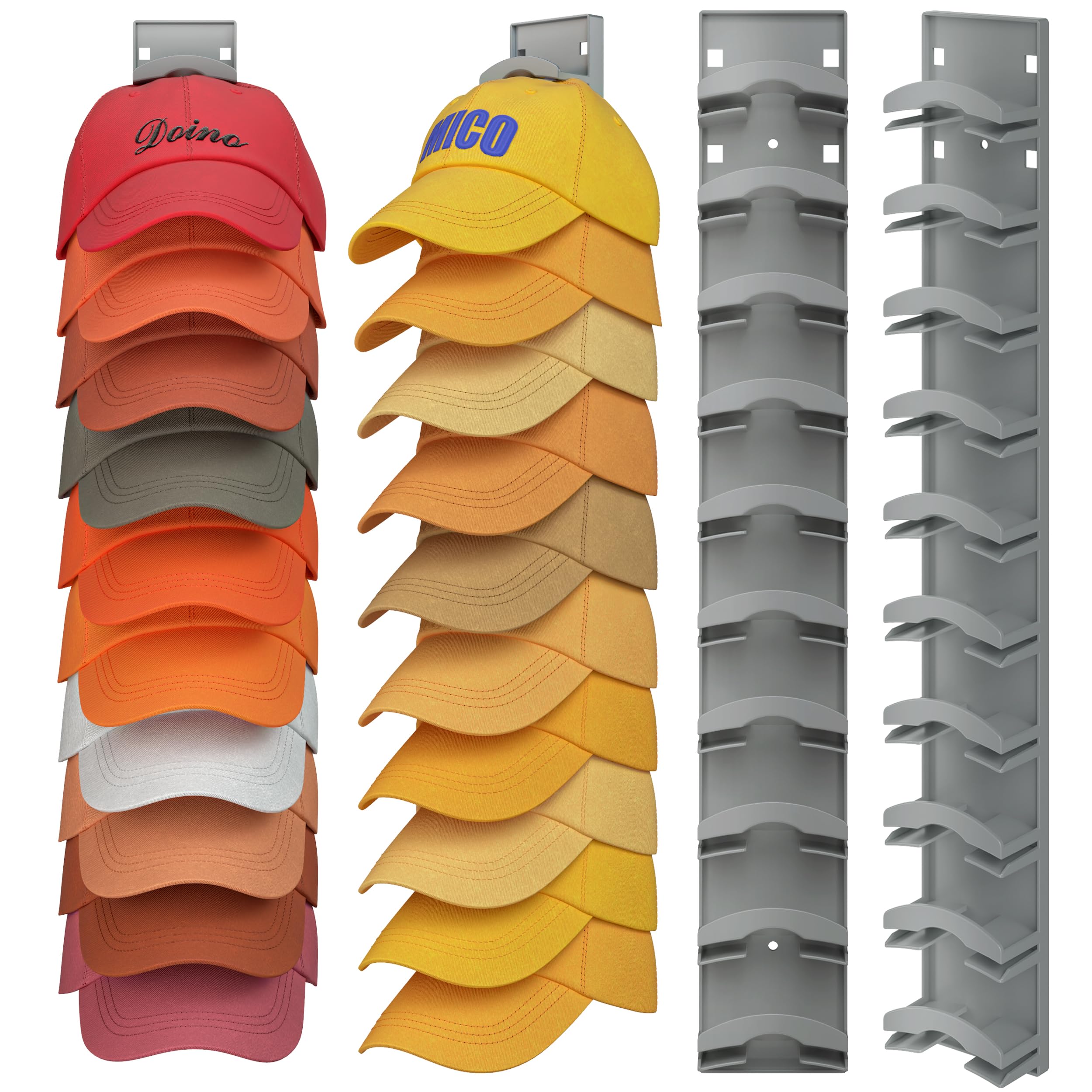 Organizador de sombreros con capacidad para hasta 20 sombreros, paquete de 2 soportes para sombreros para pared con adhesivo fuerte, organizador de sombreros para gorras de béisbol para puerta de
