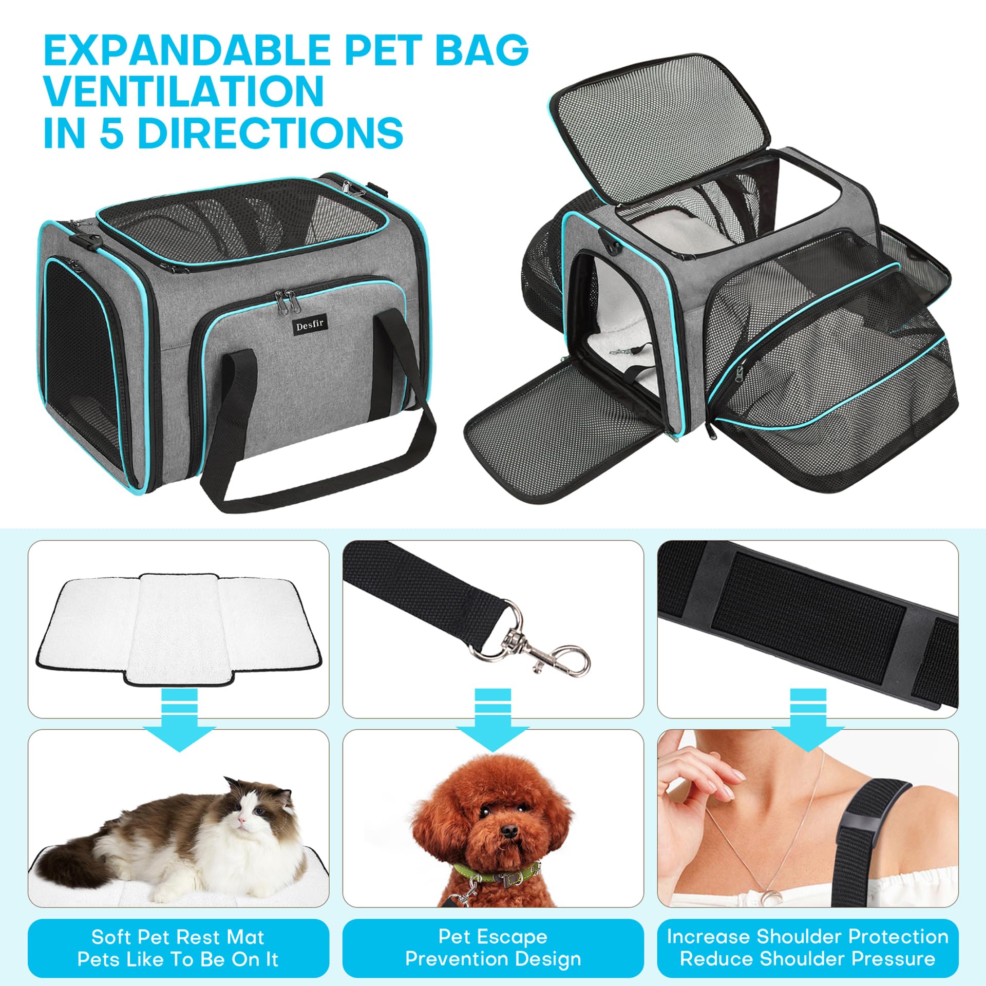Premium Pet Carrier – Dog & Cat Travel Bag, Airline Approved, Soft-Sided Design for Small to Large Pets, TSA Compliant, Expandable & Collapsible (Brown) - image 7