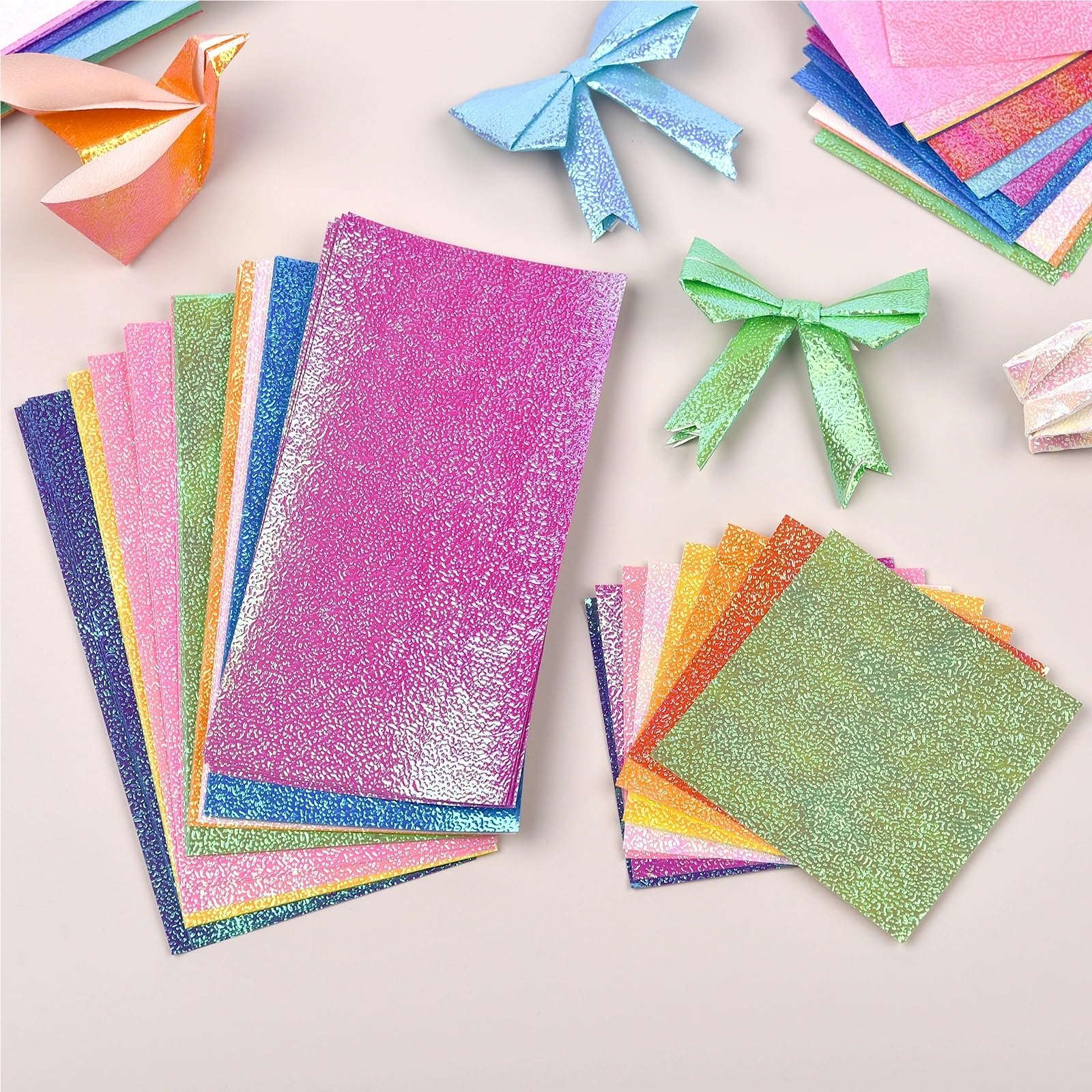 100 Stück Mix Perlglanzpapier Buntes Glitzer Origami Kinder Handgefertigte Materialien DIY Scrapbooking Faltbastelpapier Quadrat Für Handgefertigte Dekorationen(15x15cm)
